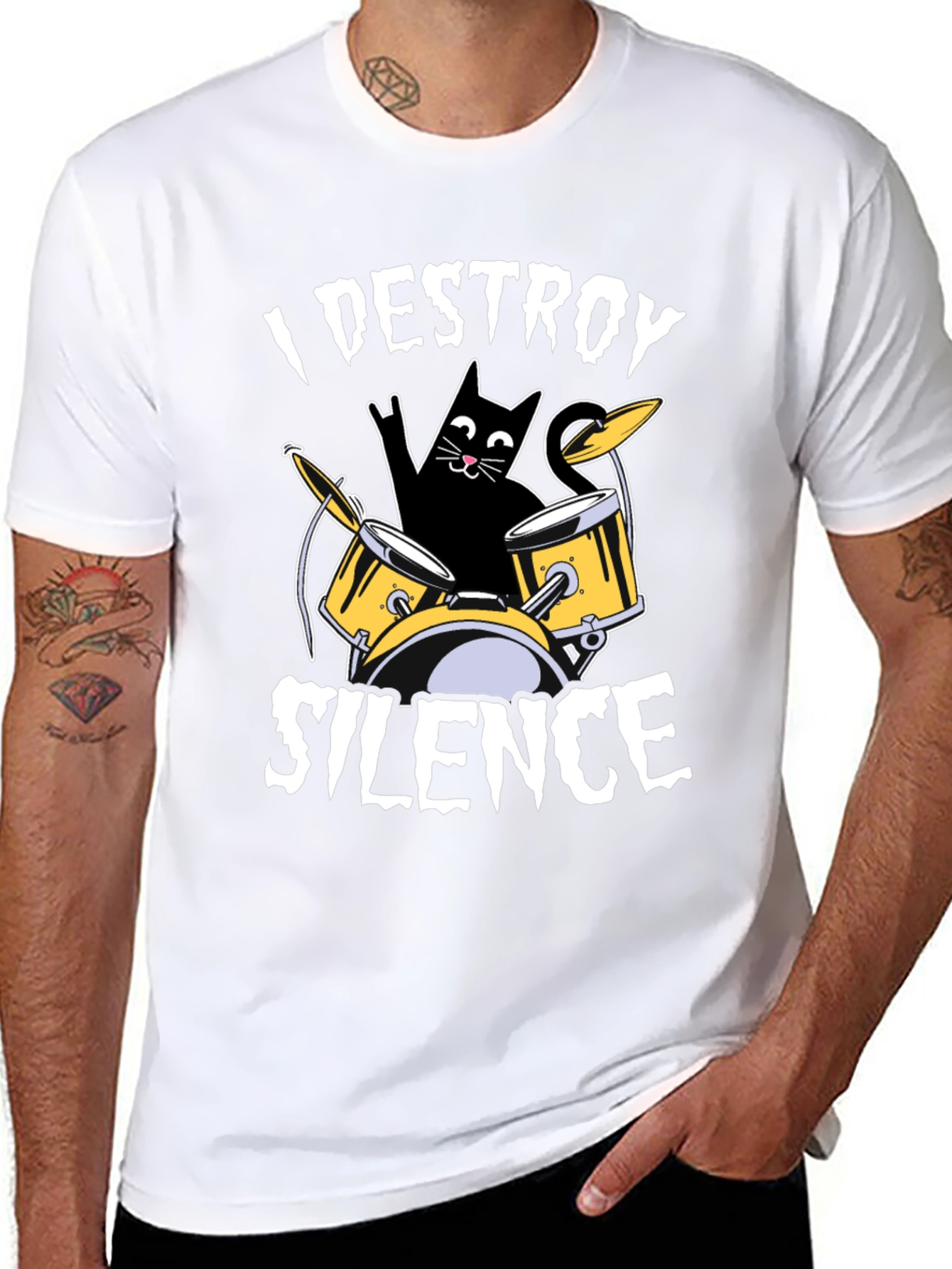 I Destroy Silence Cat Drummer T-Shirt