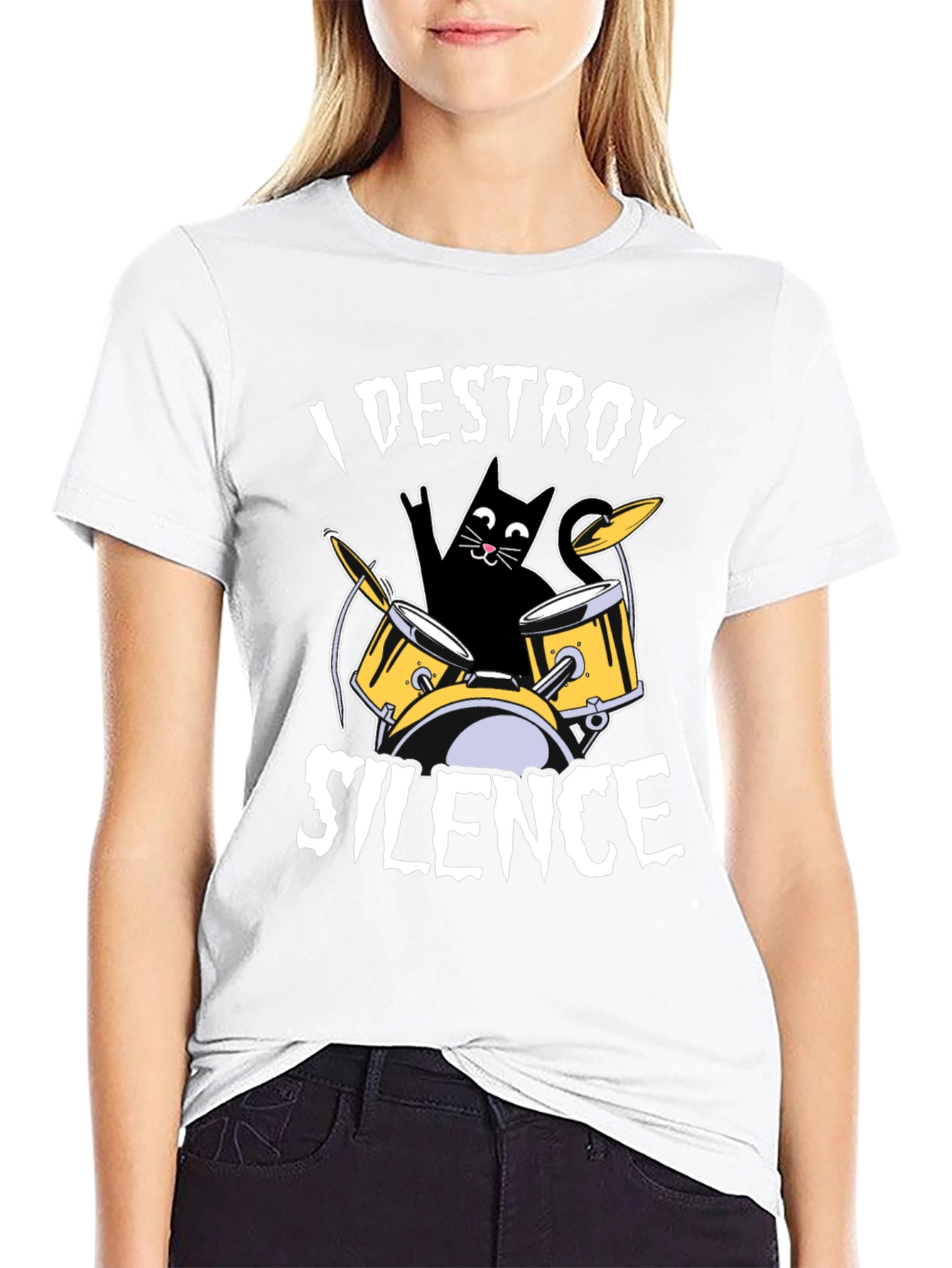 I Destroy Silence Cat Drummer T-Shirt