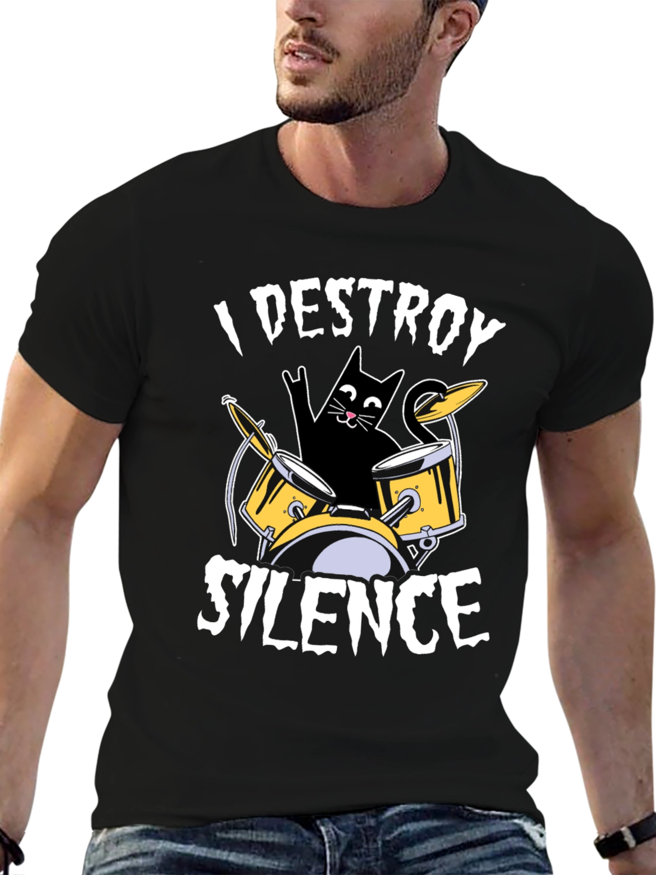 I Destroy Silence Cat Drummer T-Shirt