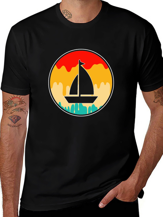 Retro Sunset Sailboat Graphic T-Shirt