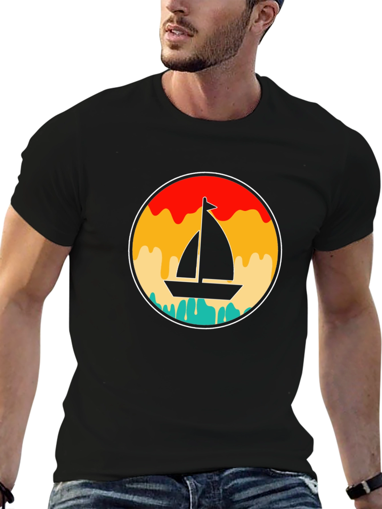 Retro Sunset Sailboat Graphic T-Shirt