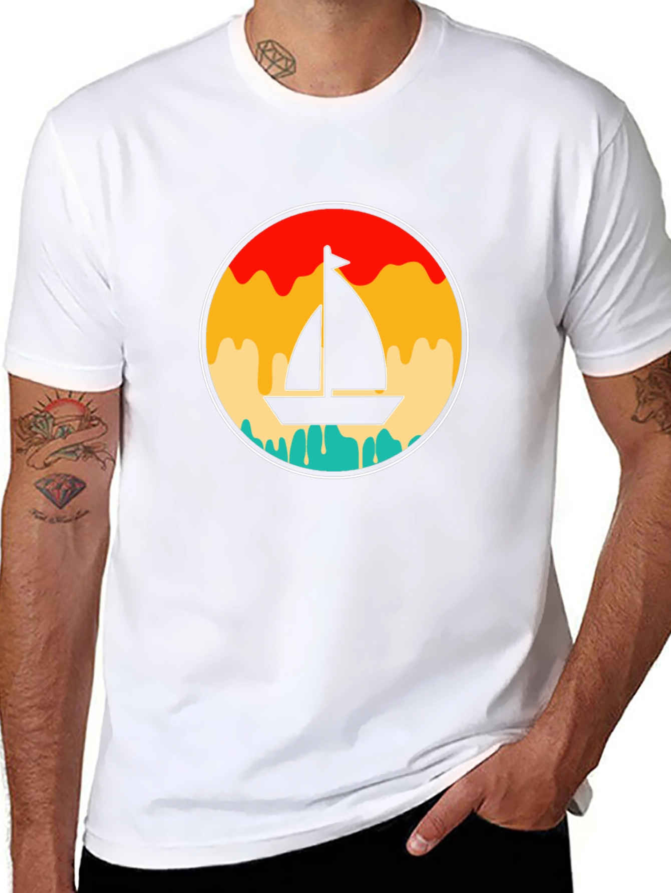 Retro Sunset Sailboat Graphic T-Shirt