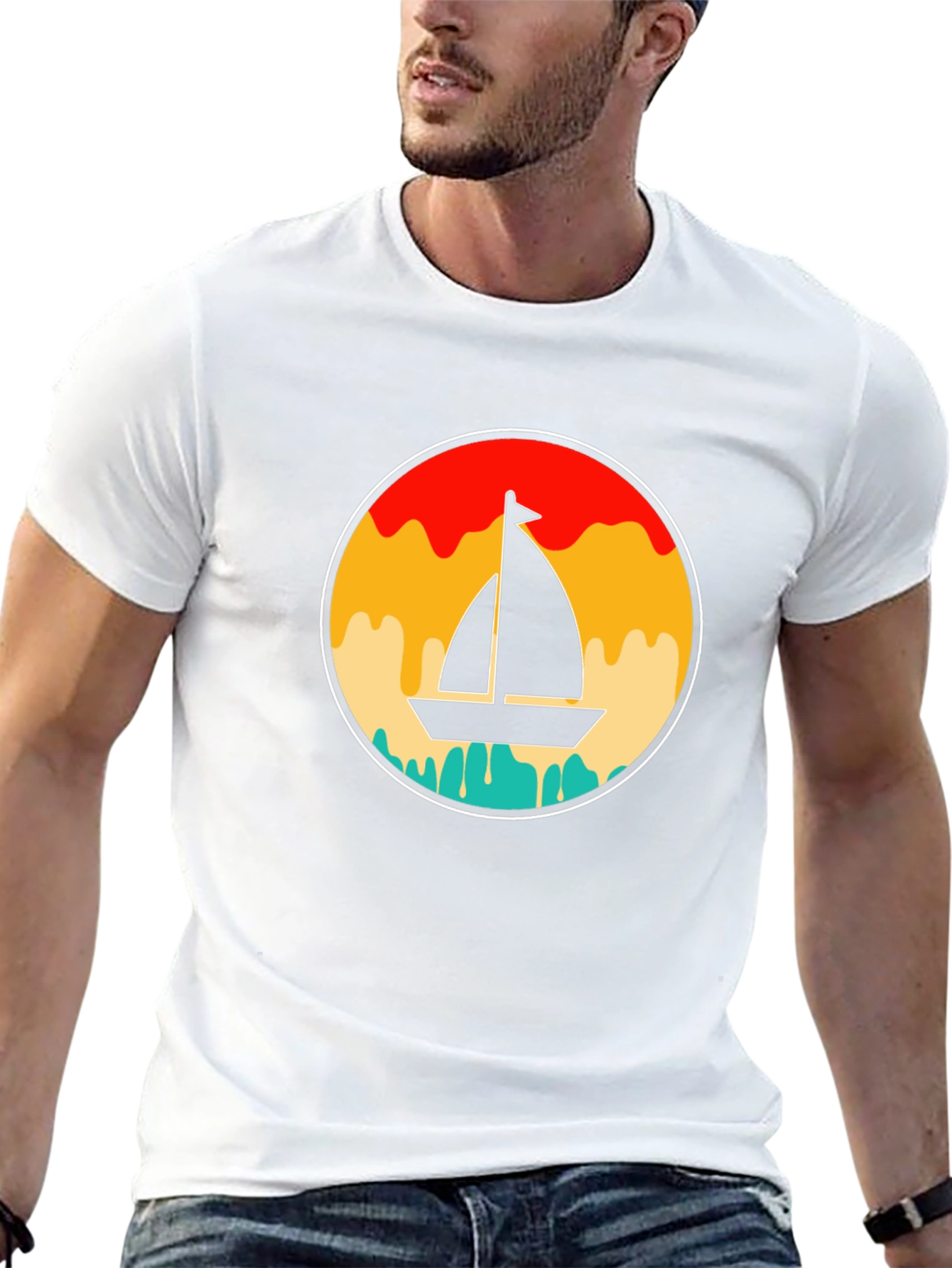 Retro Sunset Sailboat Graphic T-Shirt