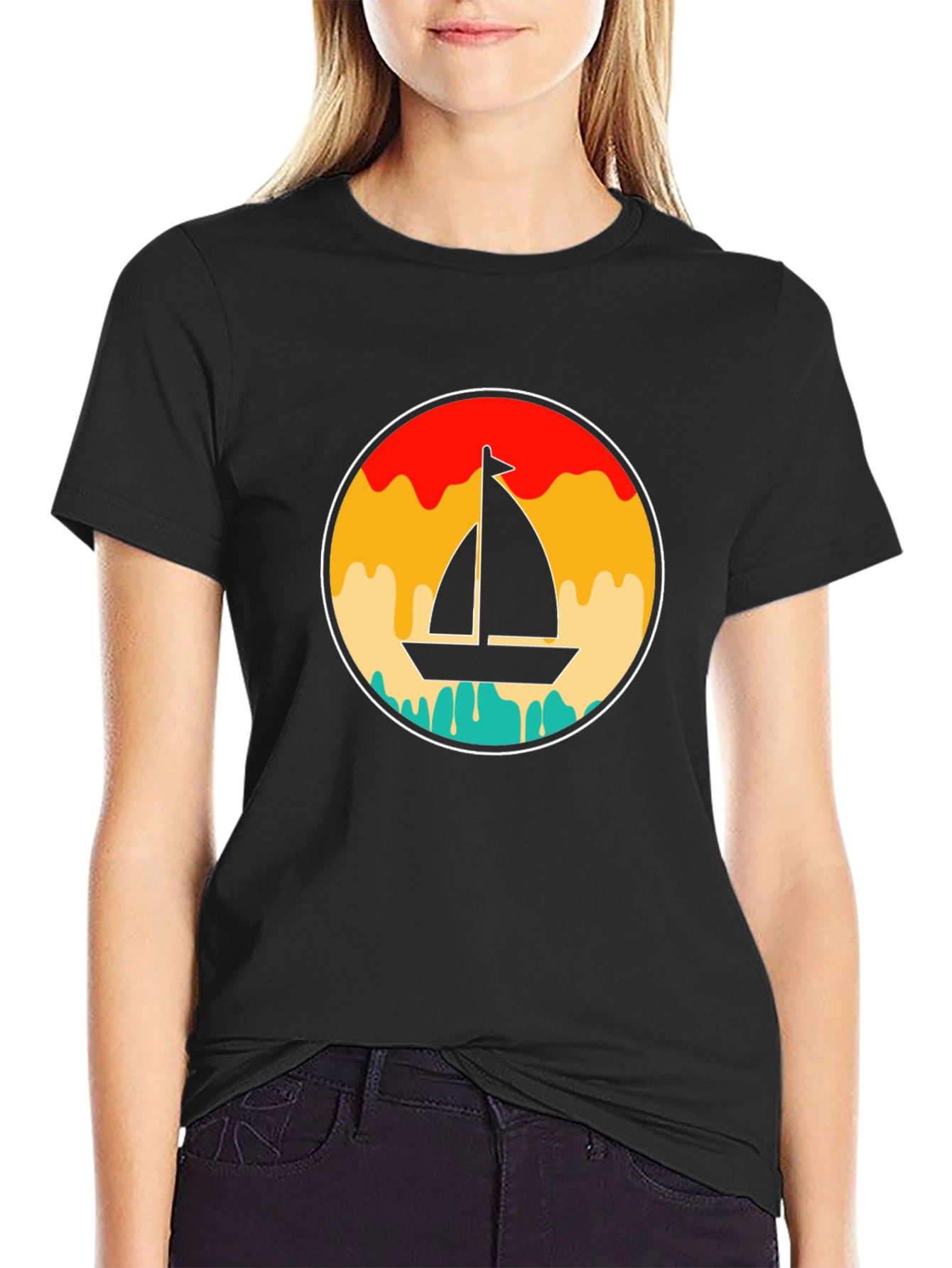 Retro Sunset Sailboat Graphic T-Shirt