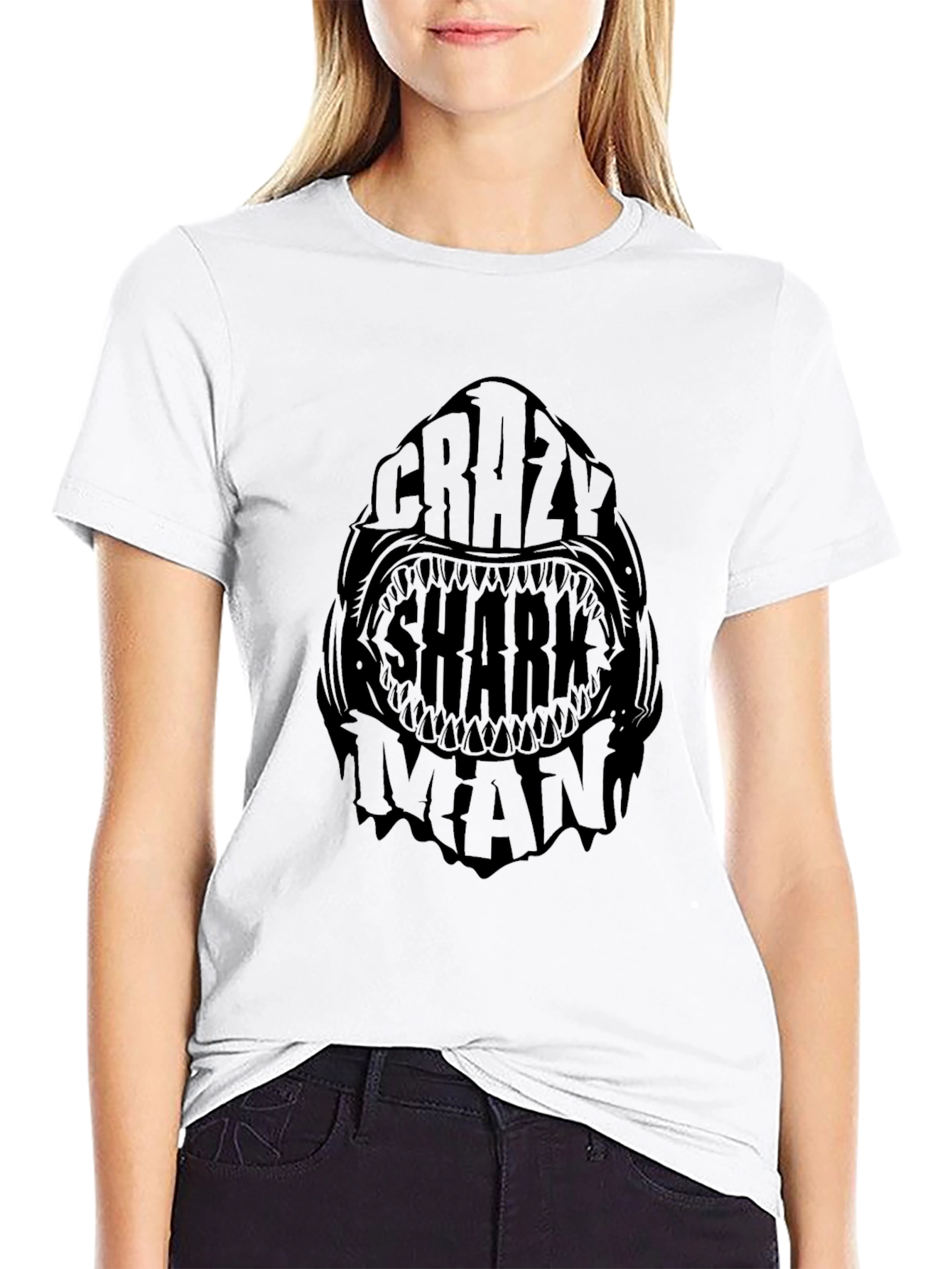 Crazy Shark Man Black Graphic Tee