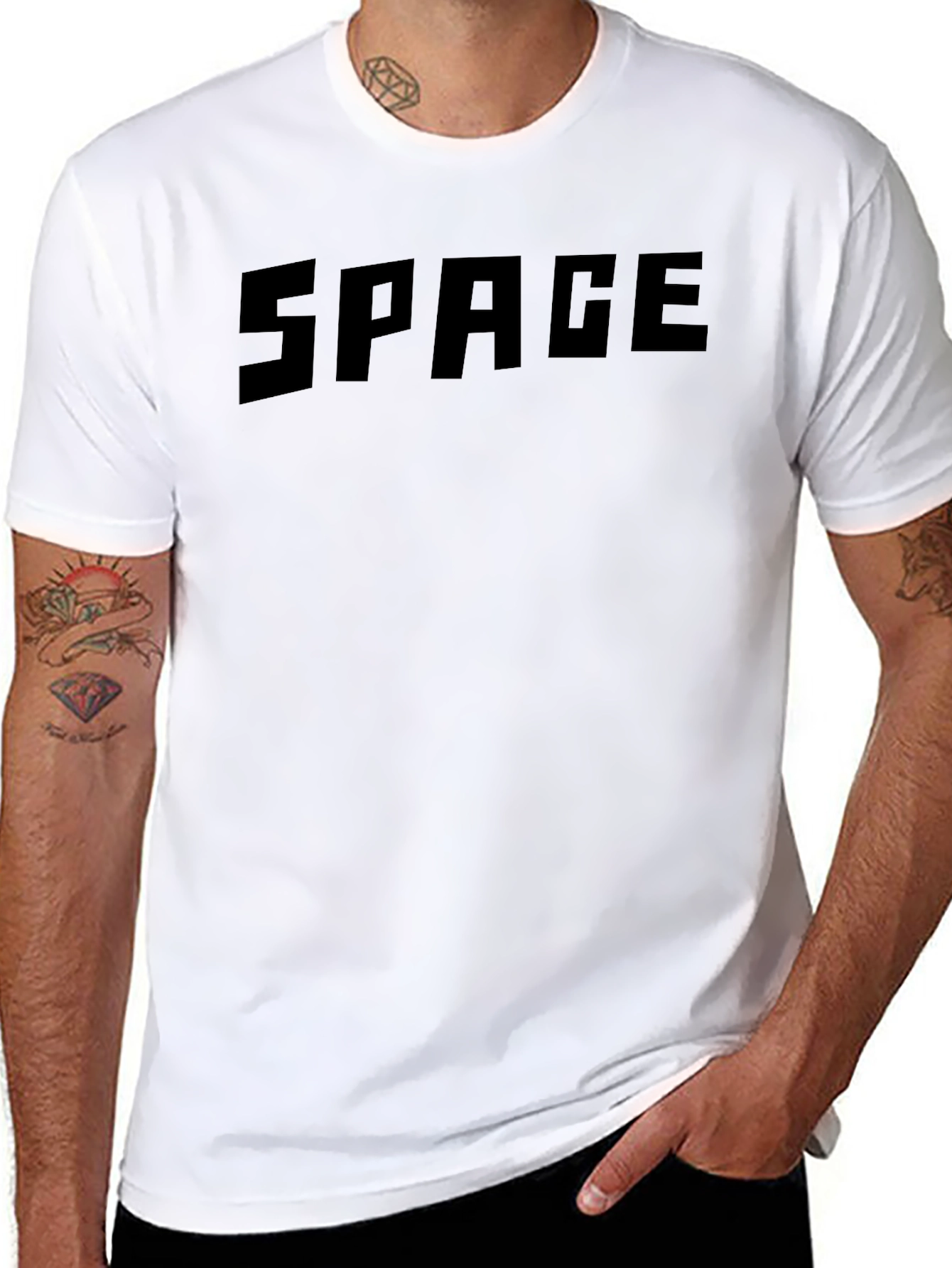 Mens Black SPACE Graphic Crewneck T-Shirt