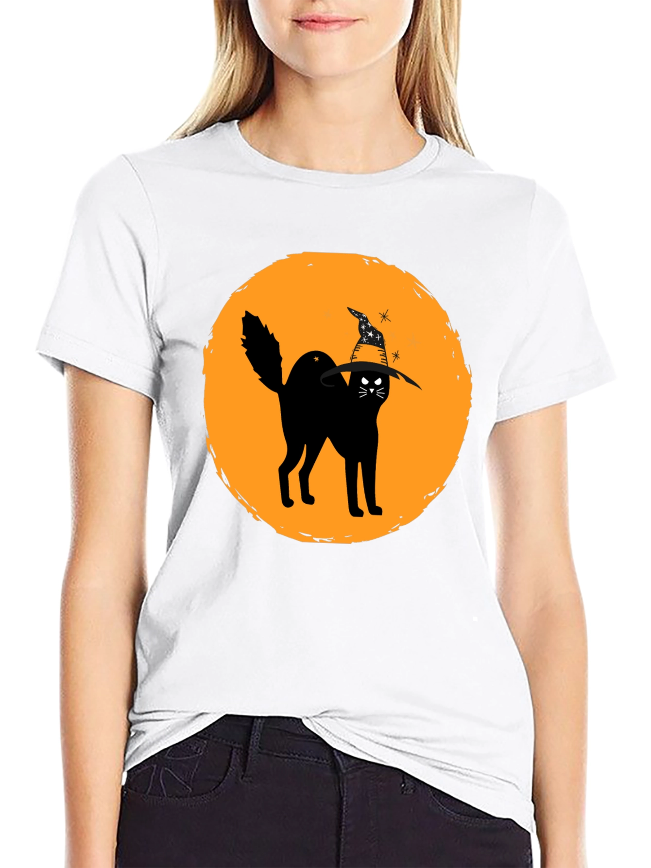 Halloween Cat Graphic Tee - Unisex Black T-Shirt