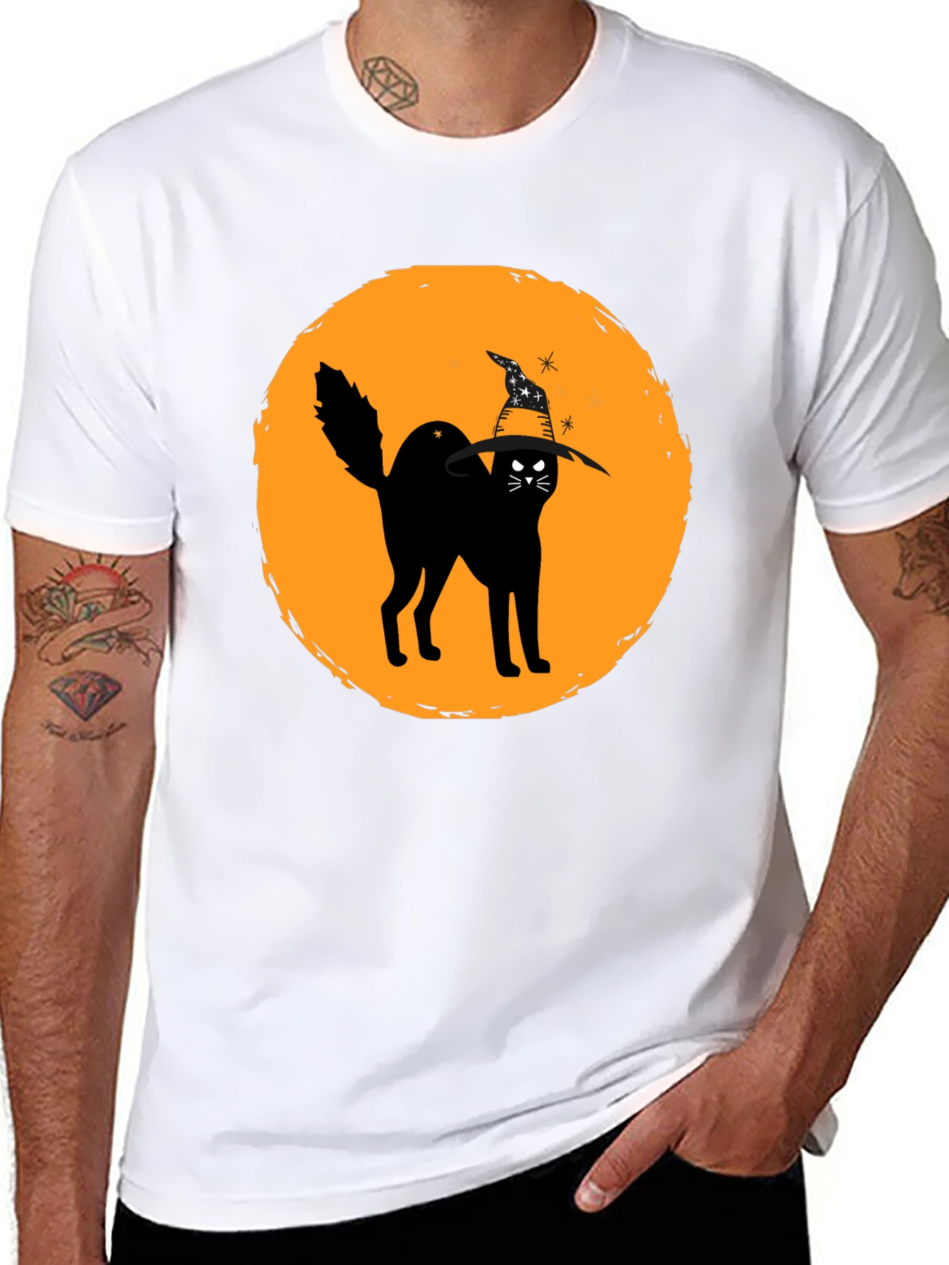 Halloween Cat Graphic Tee - Unisex Black T-Shirt