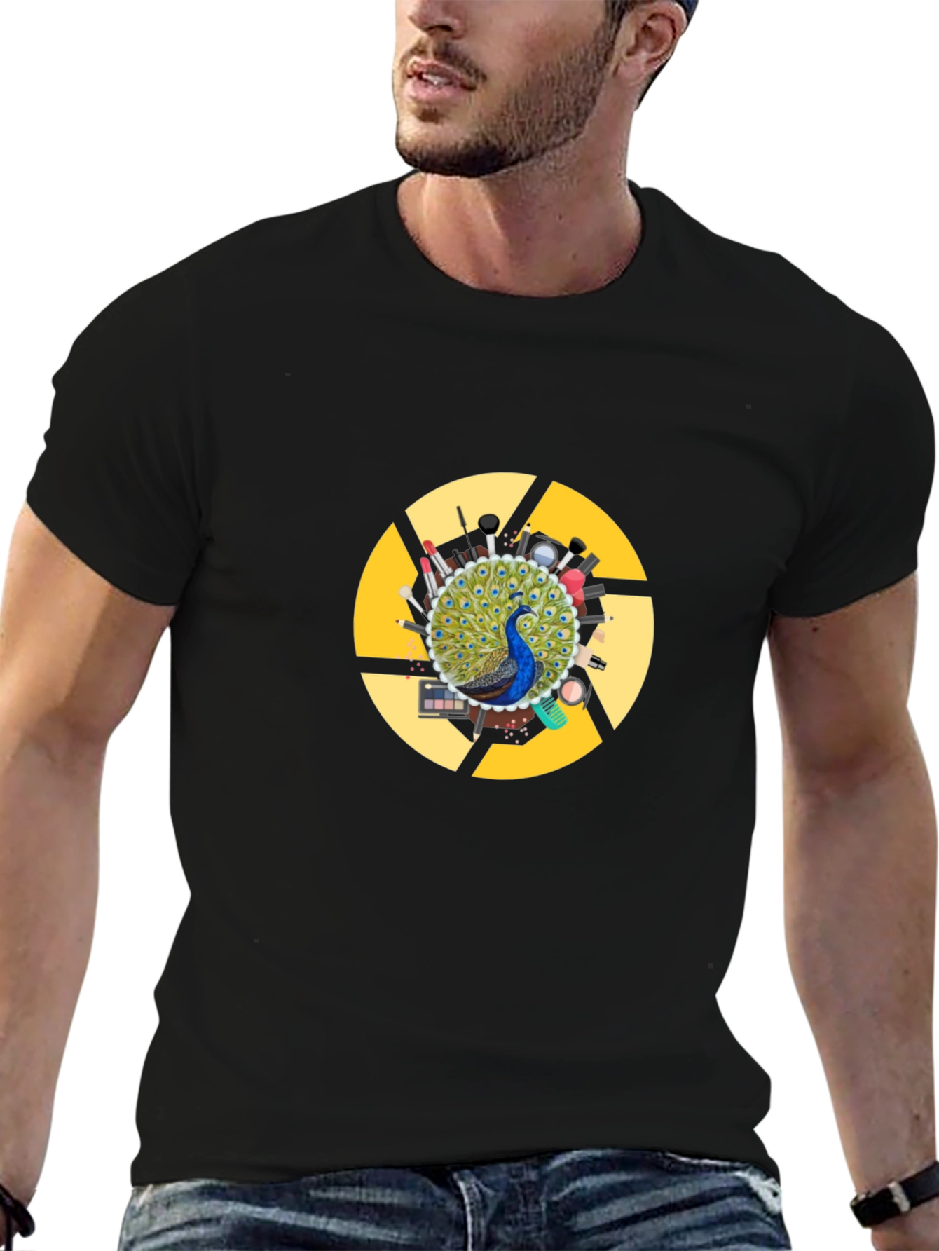 Peacock Makeup Artist T-Shirt - Black Cotton Blend