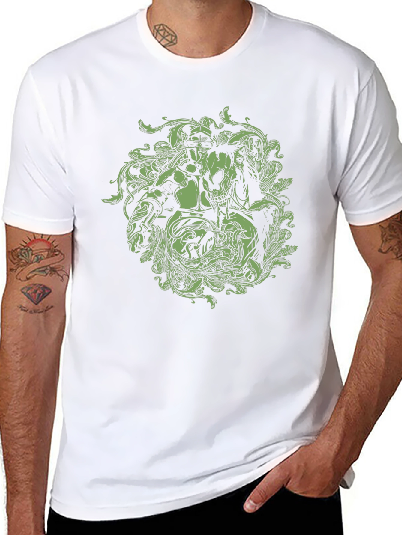 Black Graphic T-Shirt - Knight and Skull