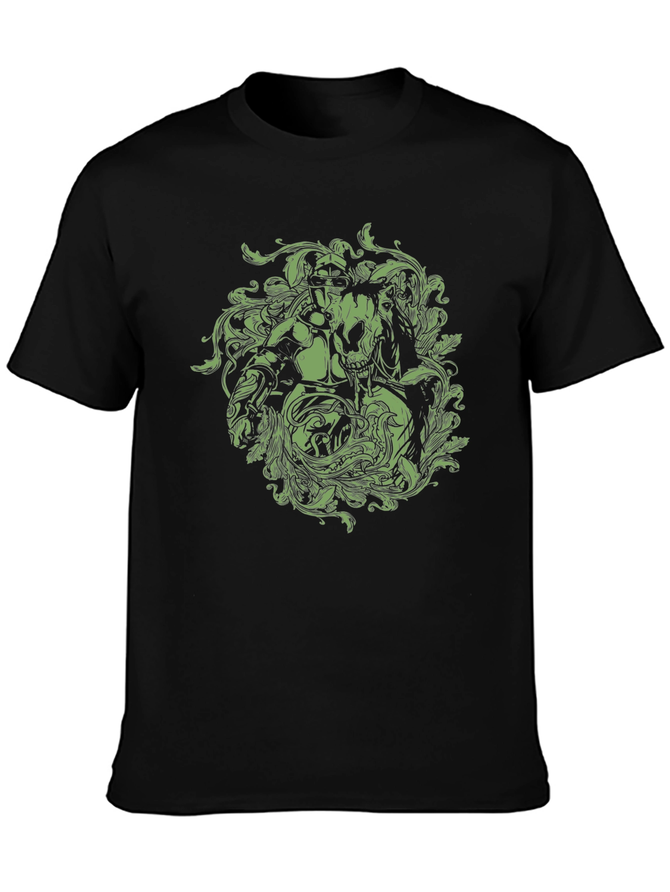 Black Graphic T-Shirt - Knight and Skull
