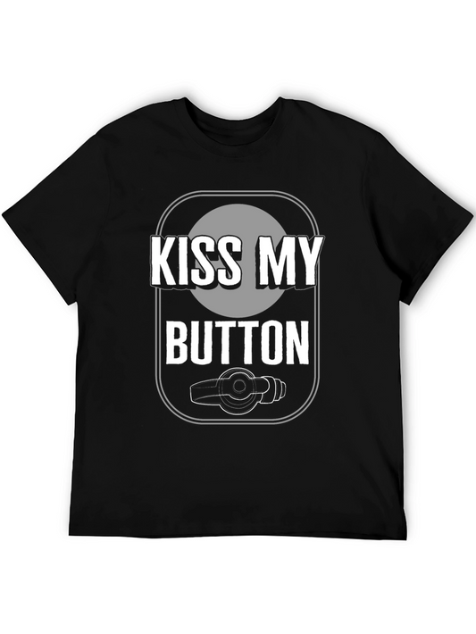 Kiss My Button Graphic Tee - Novelty T-Shirt