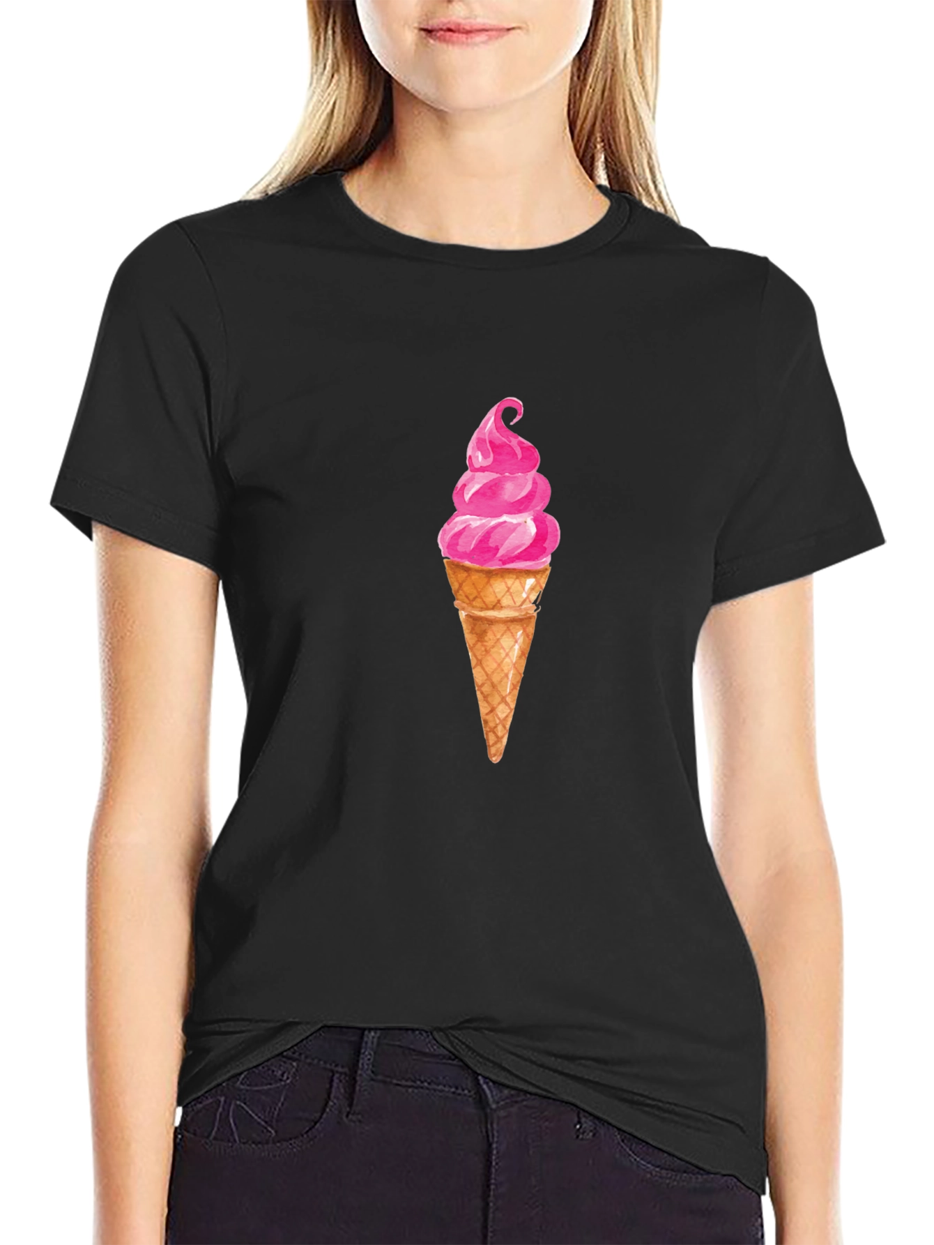 Ice Cream Graphic Tee - Casual Black T-Shirt