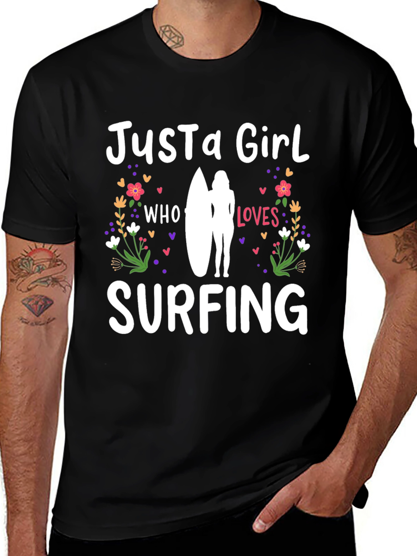 Just a Girl Who Loves Surfing Black T-Shirt