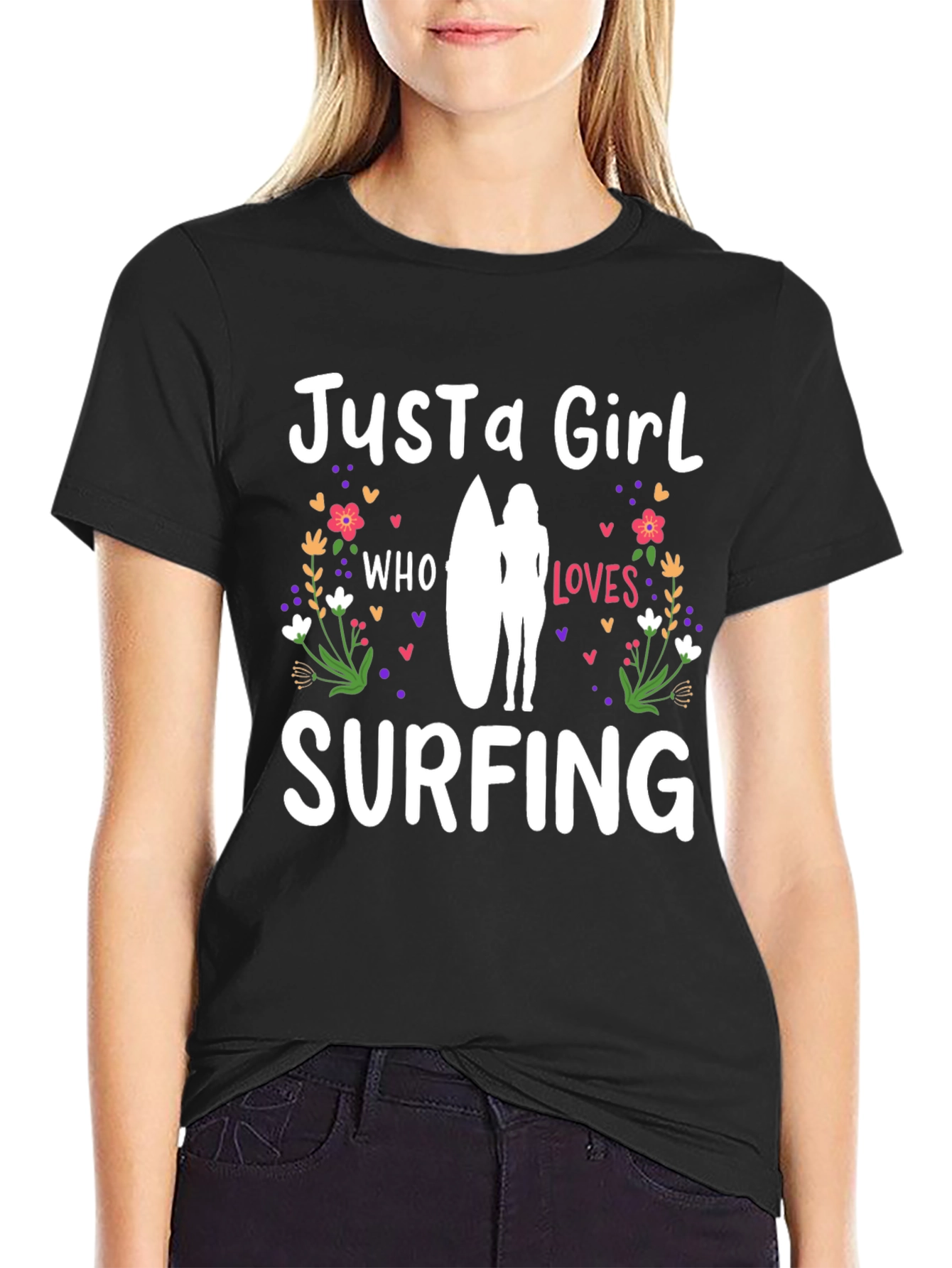 Just a Girl Who Loves Surfing Black T-Shirt