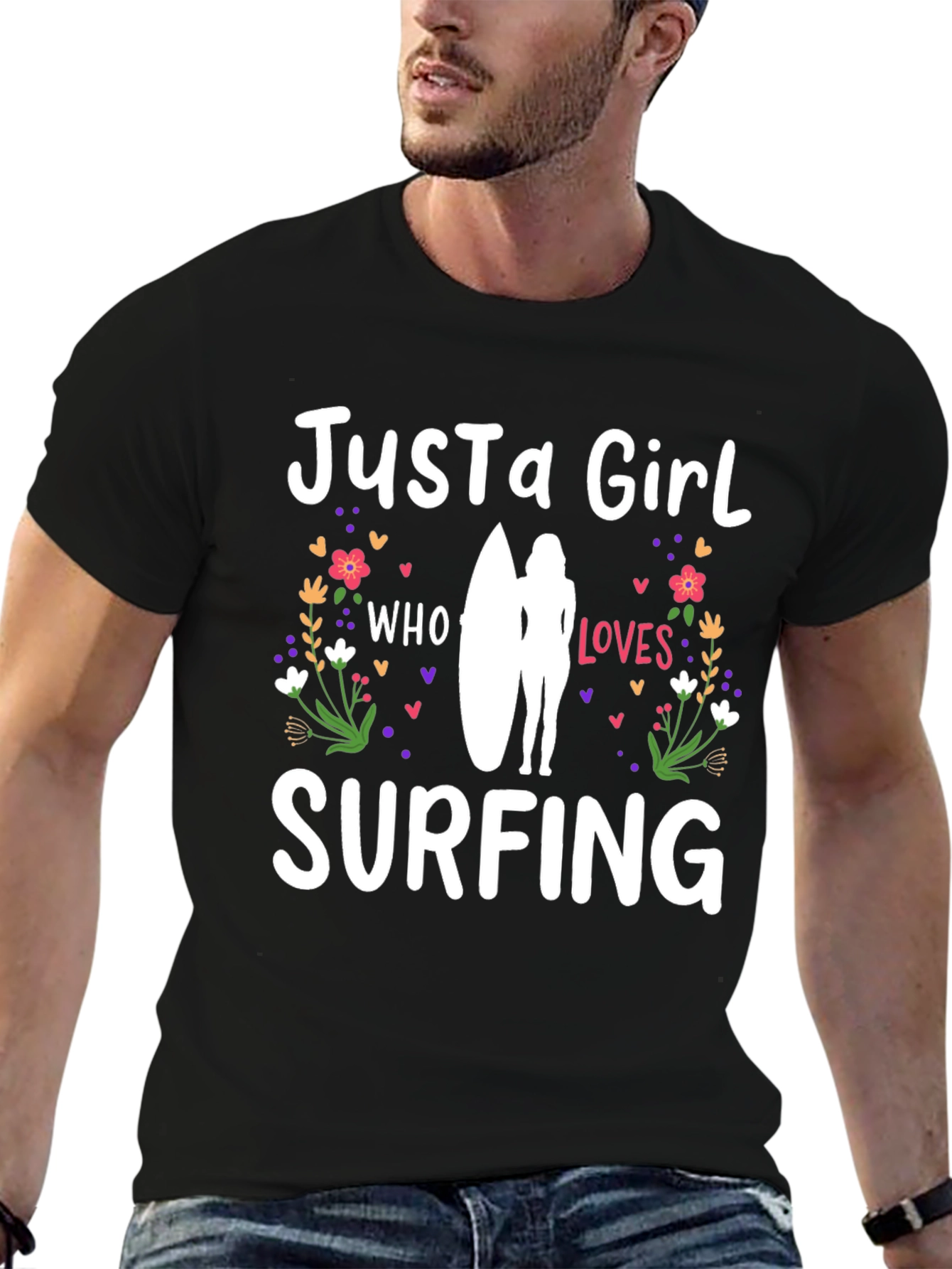 Just a Girl Who Loves Surfing Black T-Shirt