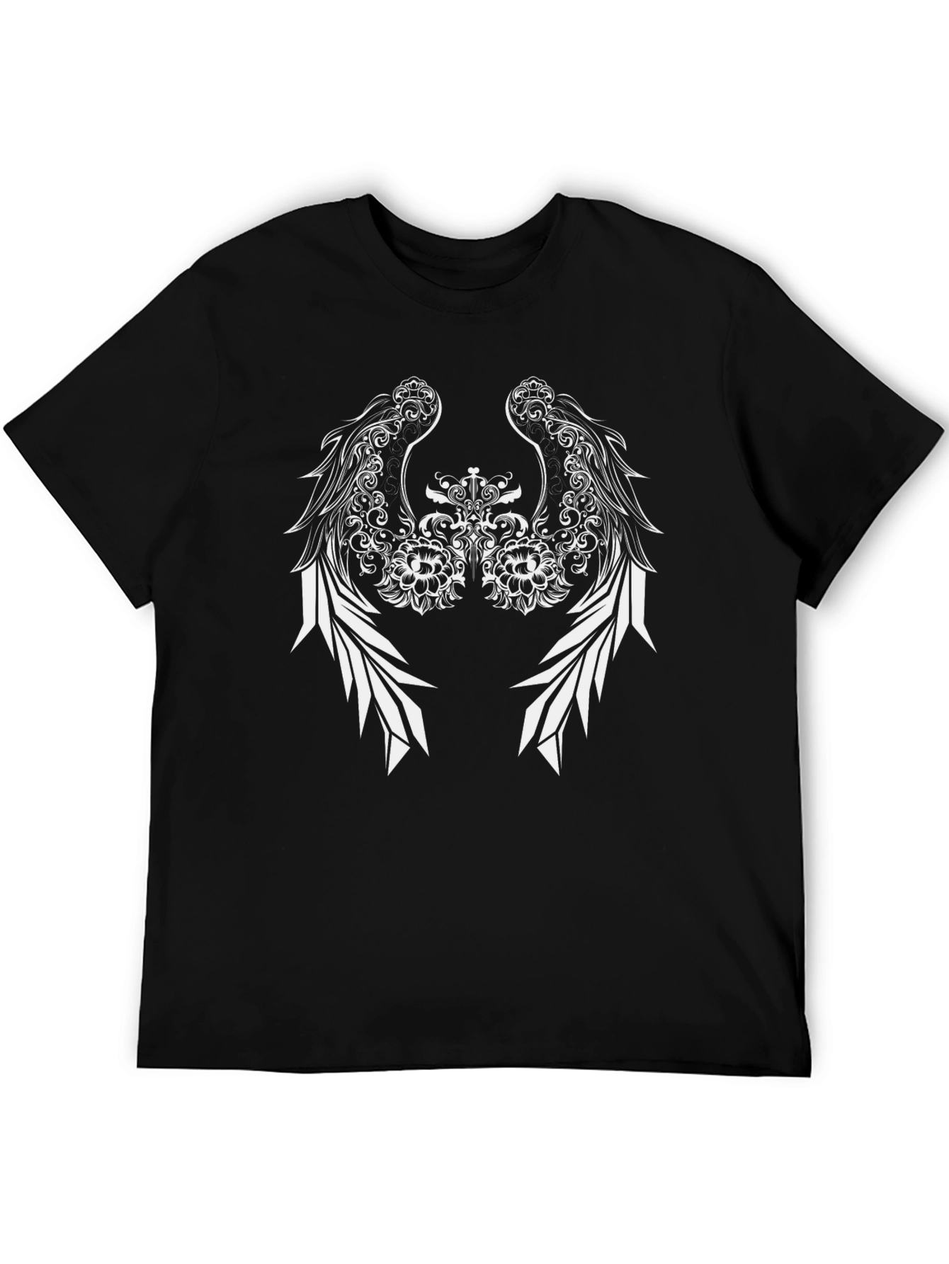 Black Tee with Winged Floral Design