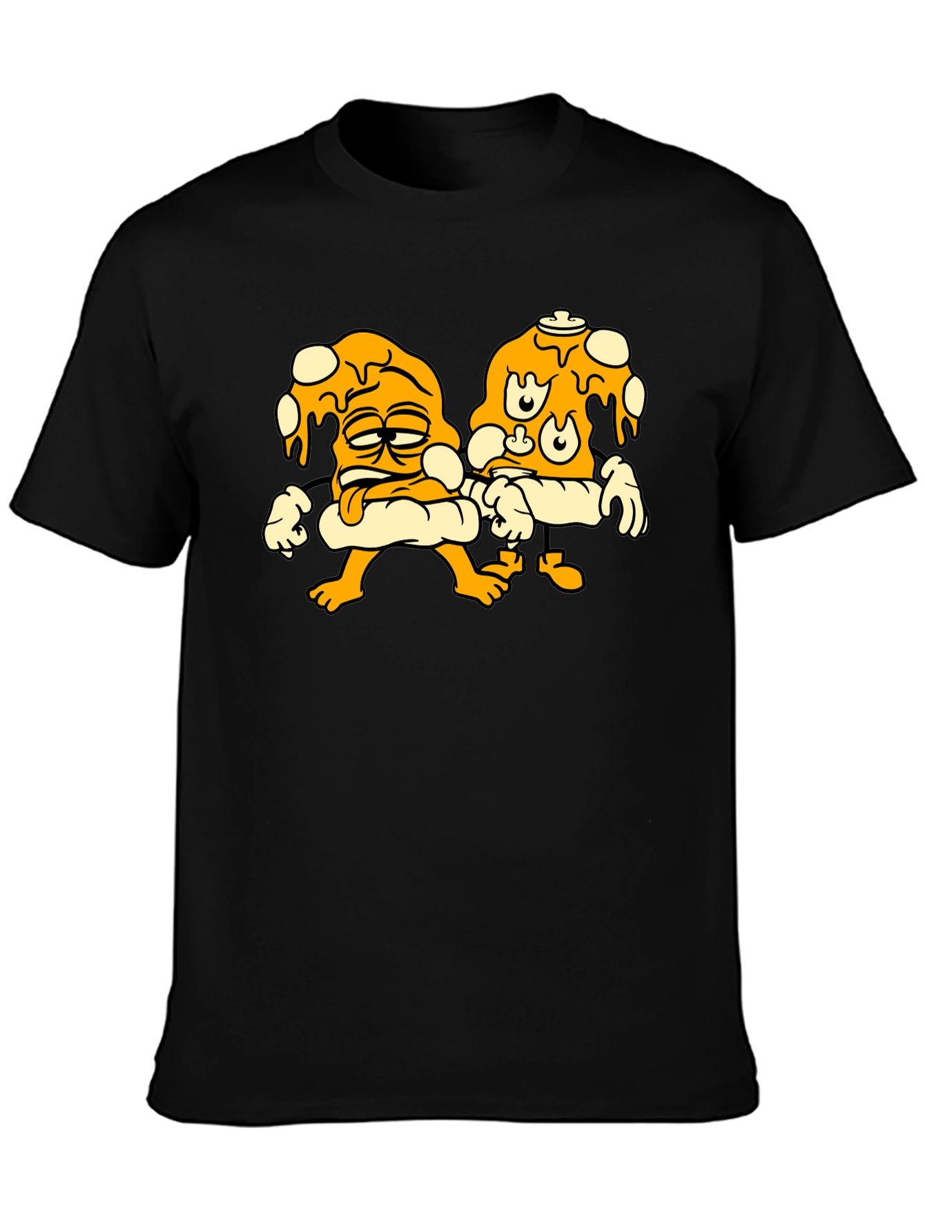 Cartoon Pizza Slice Graphic Black T-Shirt