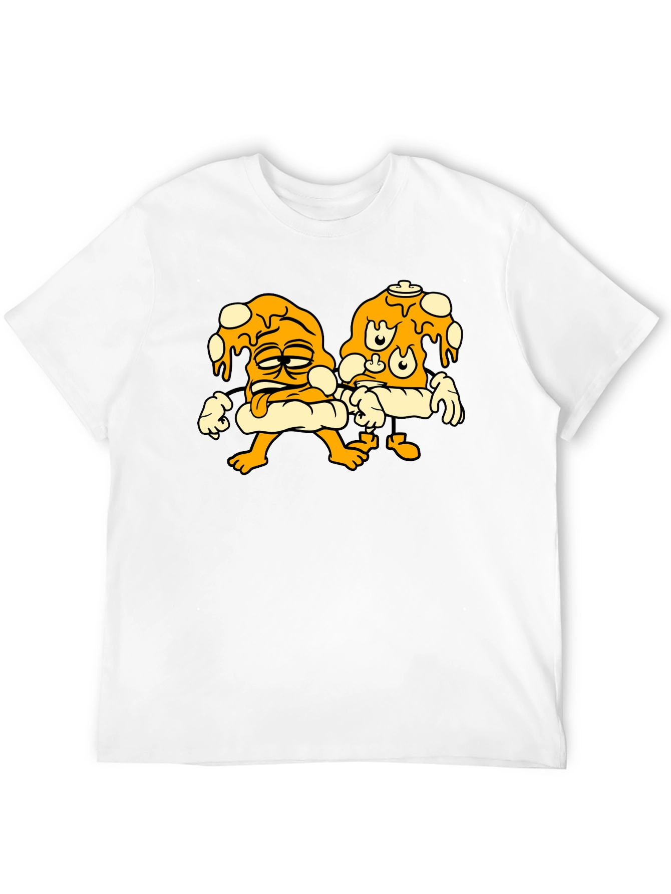 Cartoon Pizza Slice Graphic Black T-Shirt