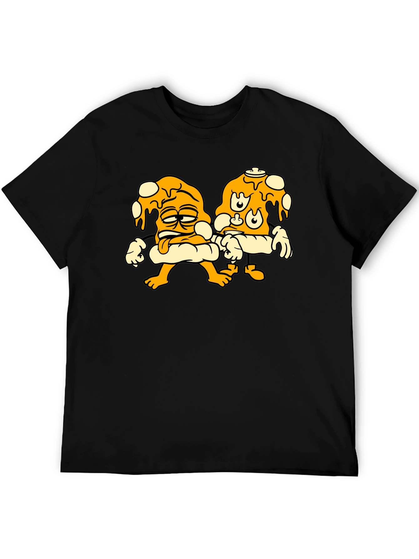 Cartoon Pizza Slice Graphic Black T-Shirt