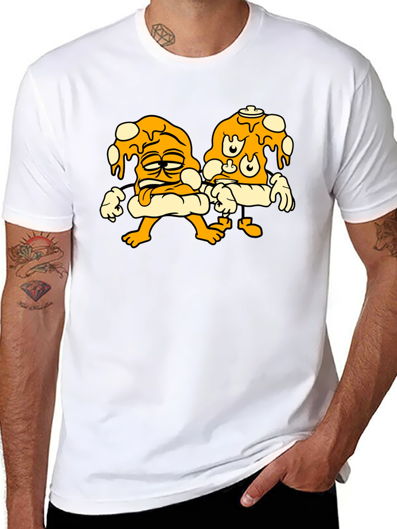 Cartoon Pizza Slice Graphic Black T-Shirt