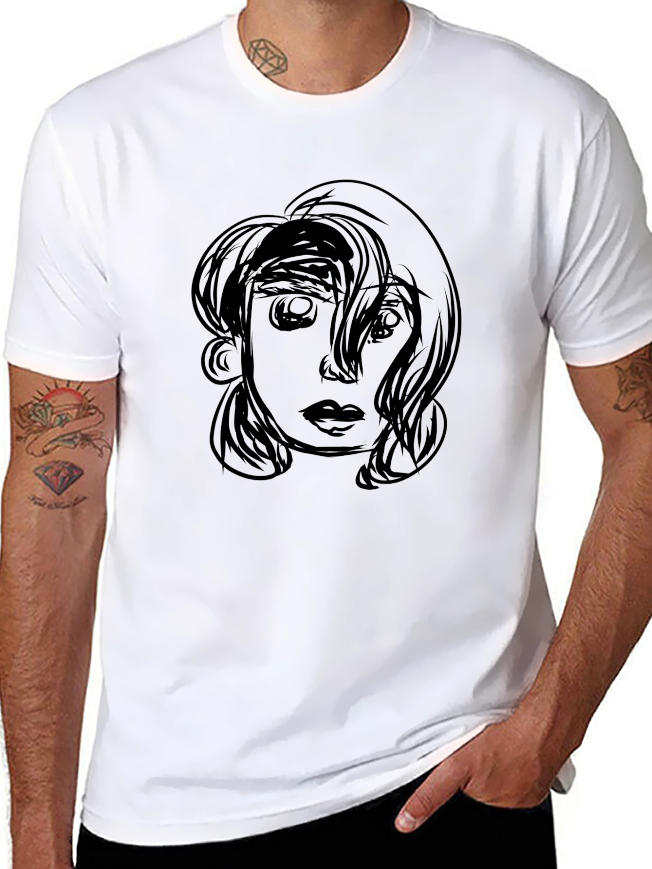 Sketch Face Graphic Black T-Shirt