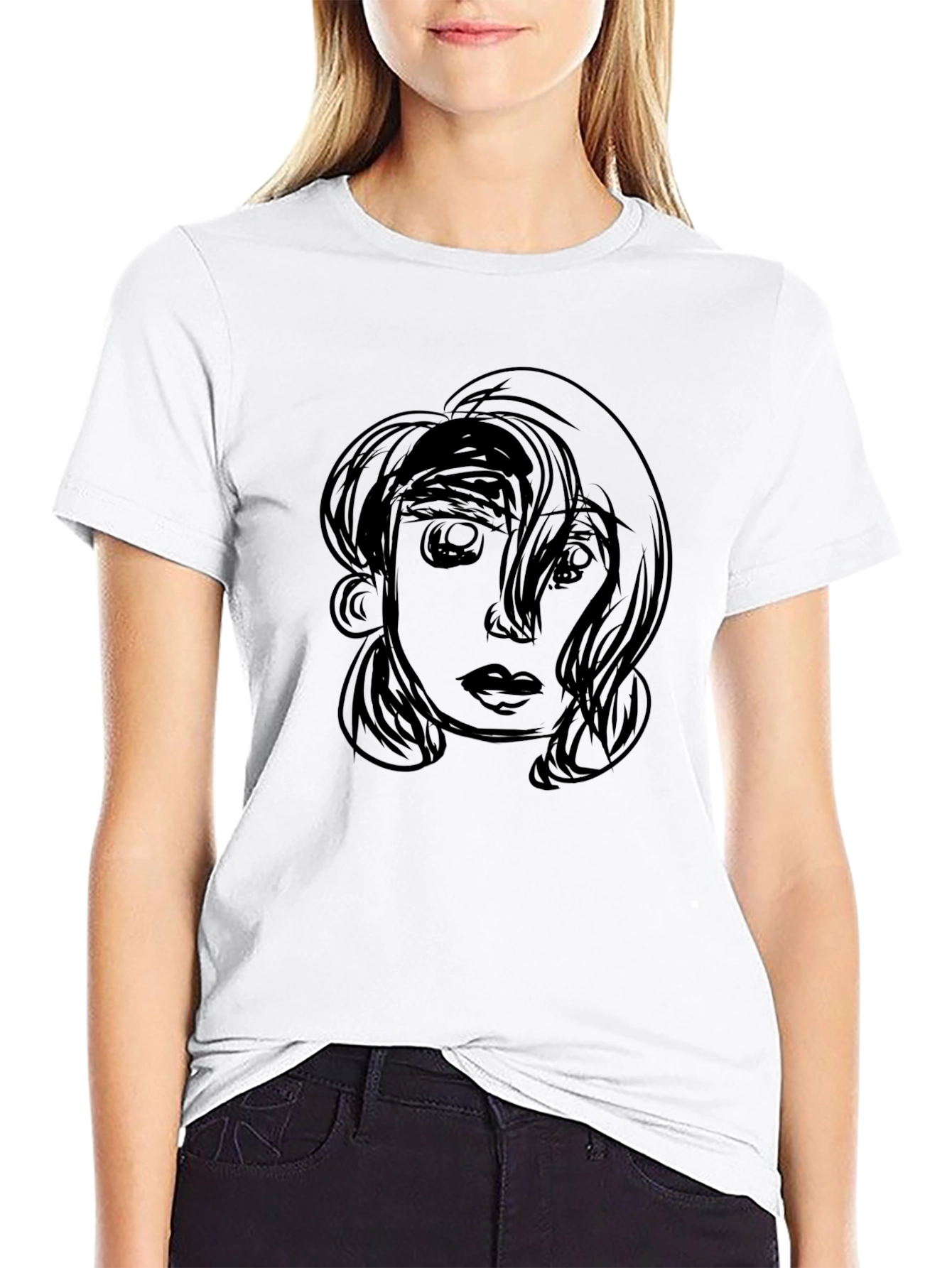 Sketch Face Graphic Black T-Shirt