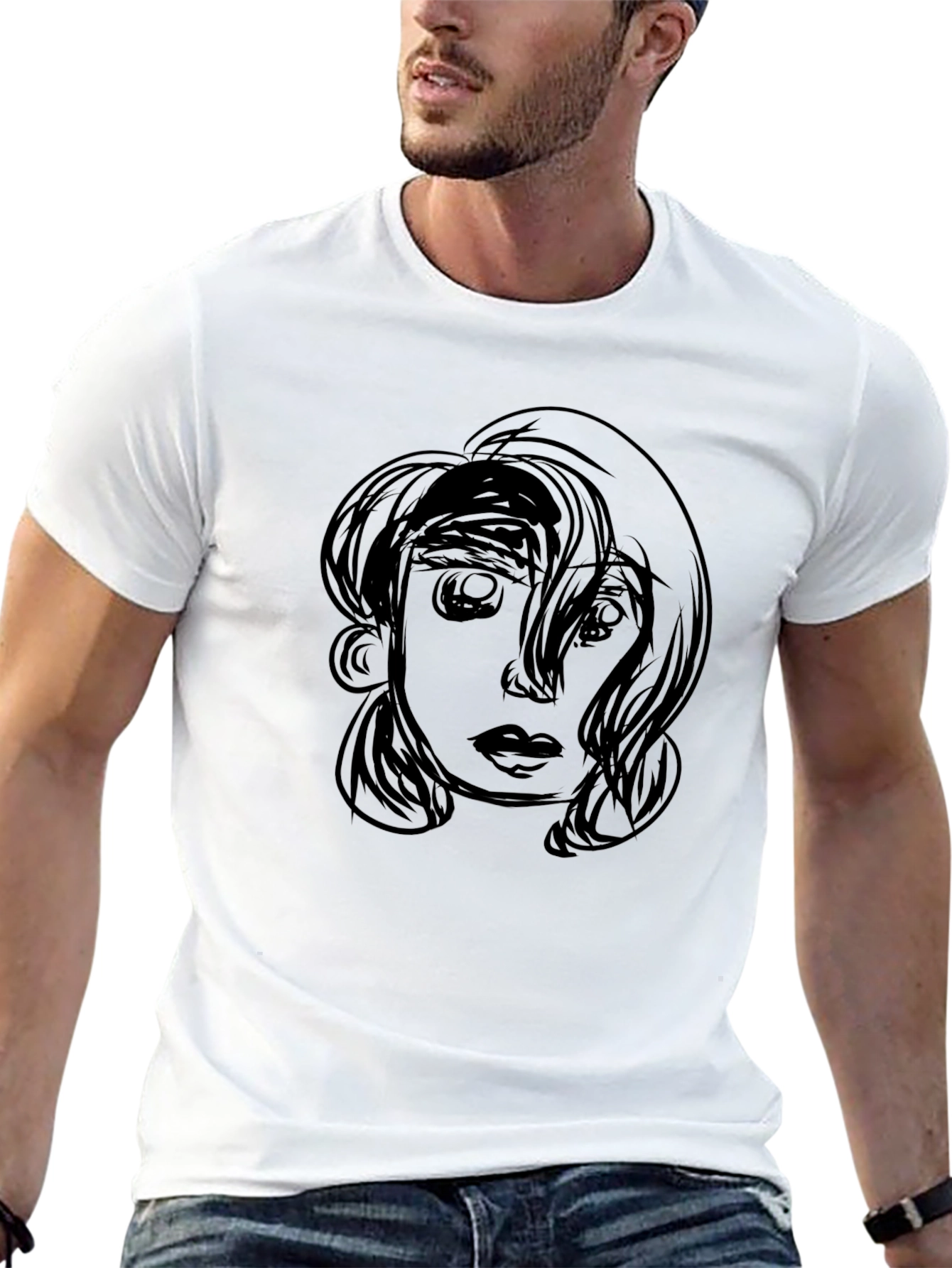Sketch Face Graphic Black T-Shirt