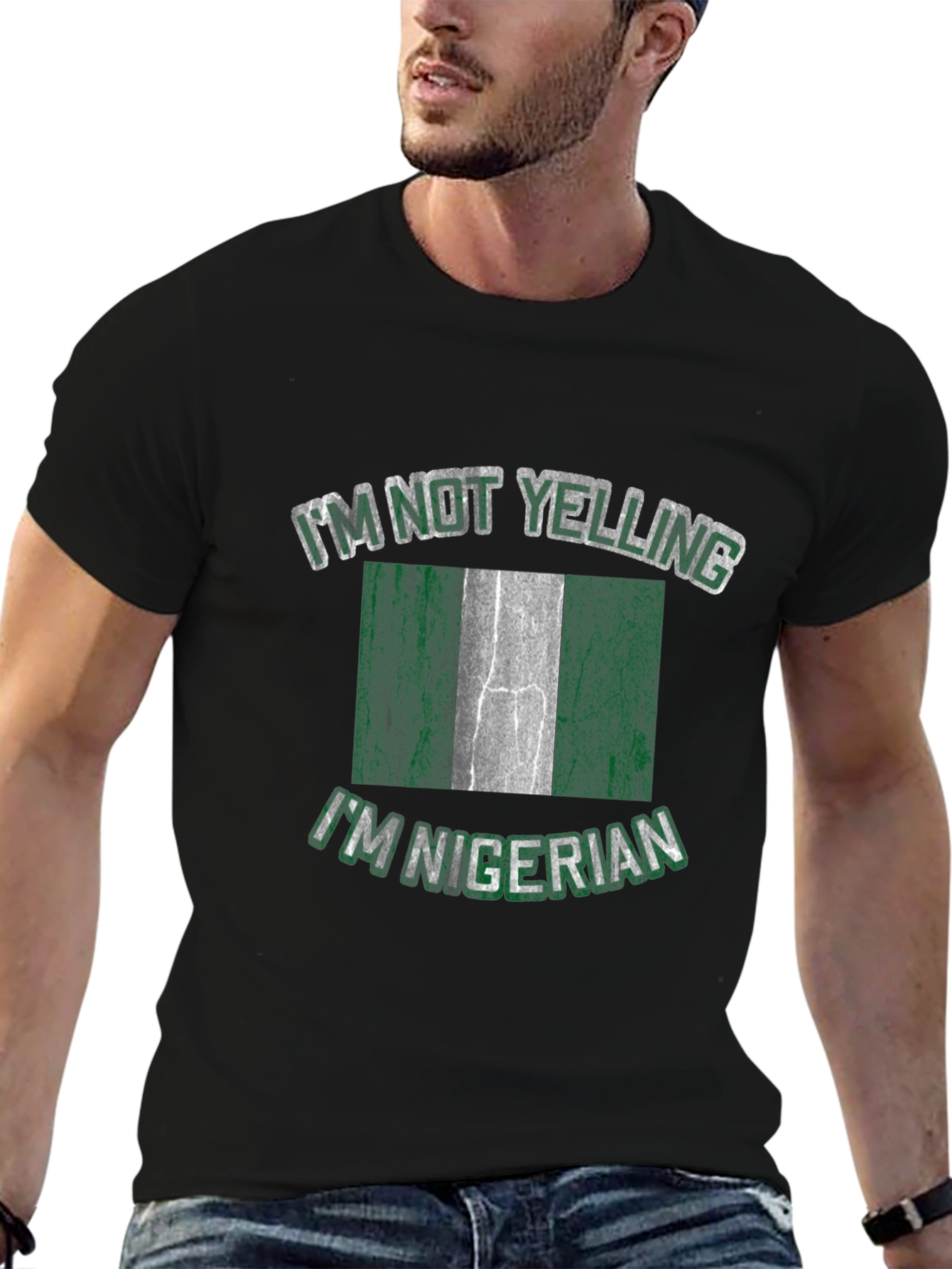 Nigerian Flag Graphic T-Shirt - Im Not Yelling