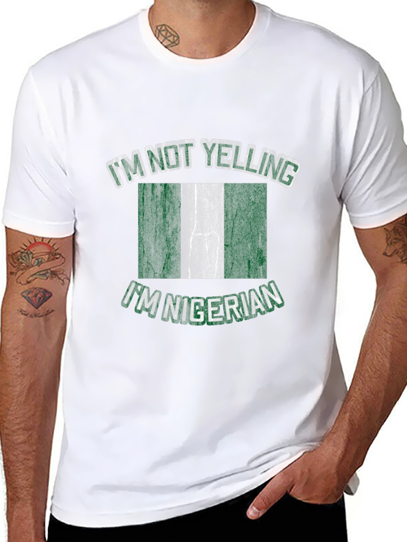 Nigerian Flag Graphic T-Shirt - Im Not Yelling