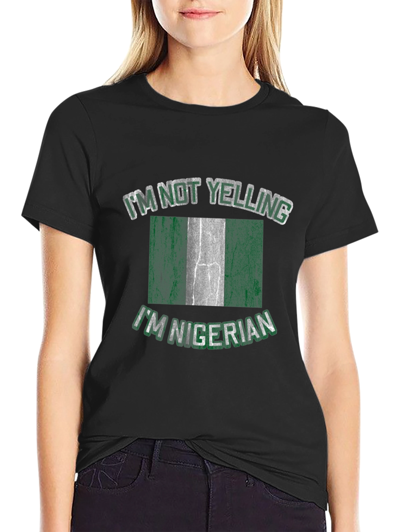 Nigerian Flag Graphic T-Shirt - Im Not Yelling