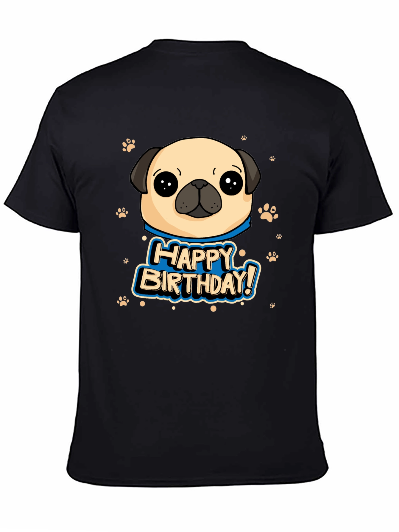 Pug Happy Birthday Black T-Shirt