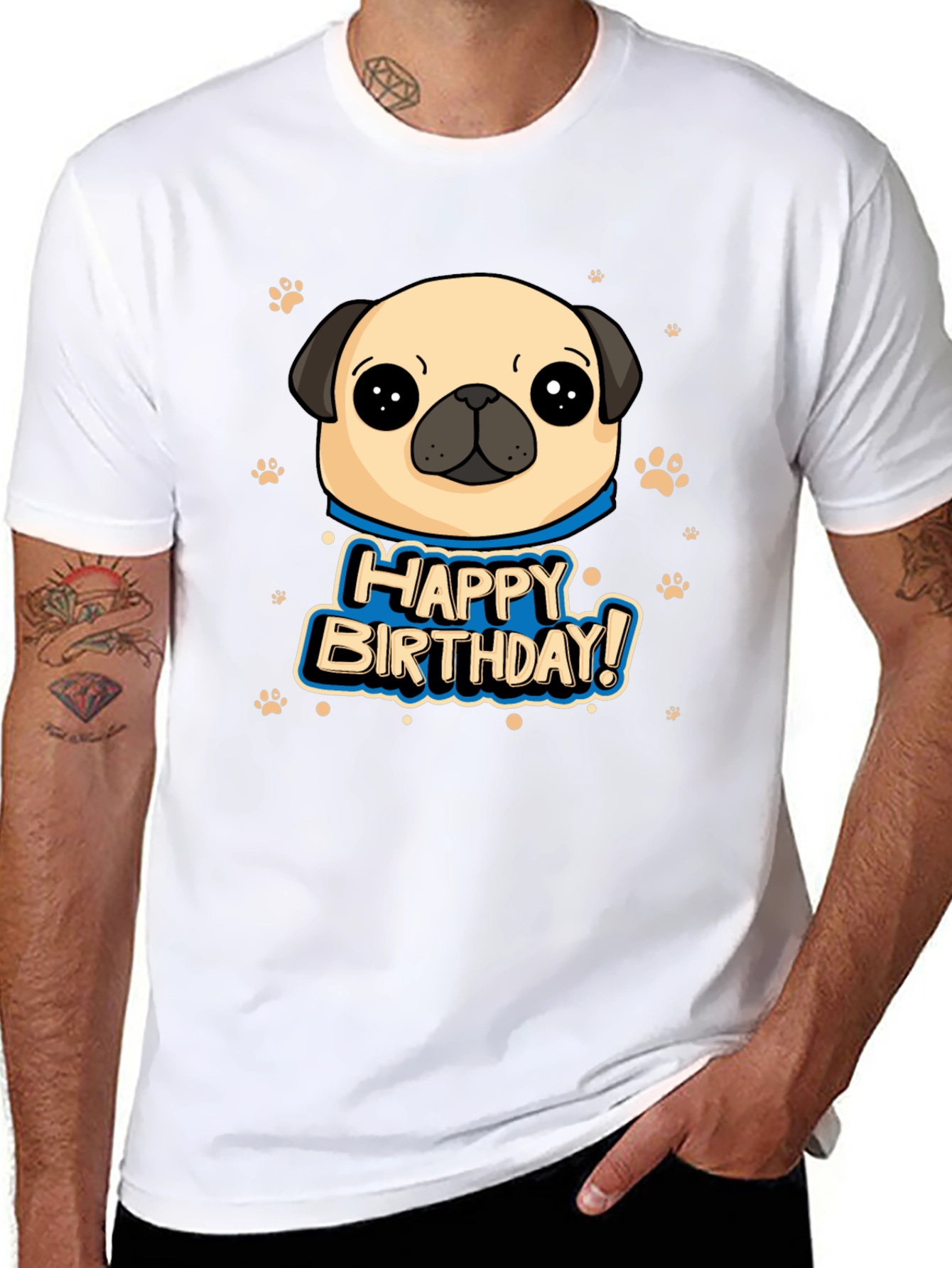 Pug Happy Birthday Black T-Shirt