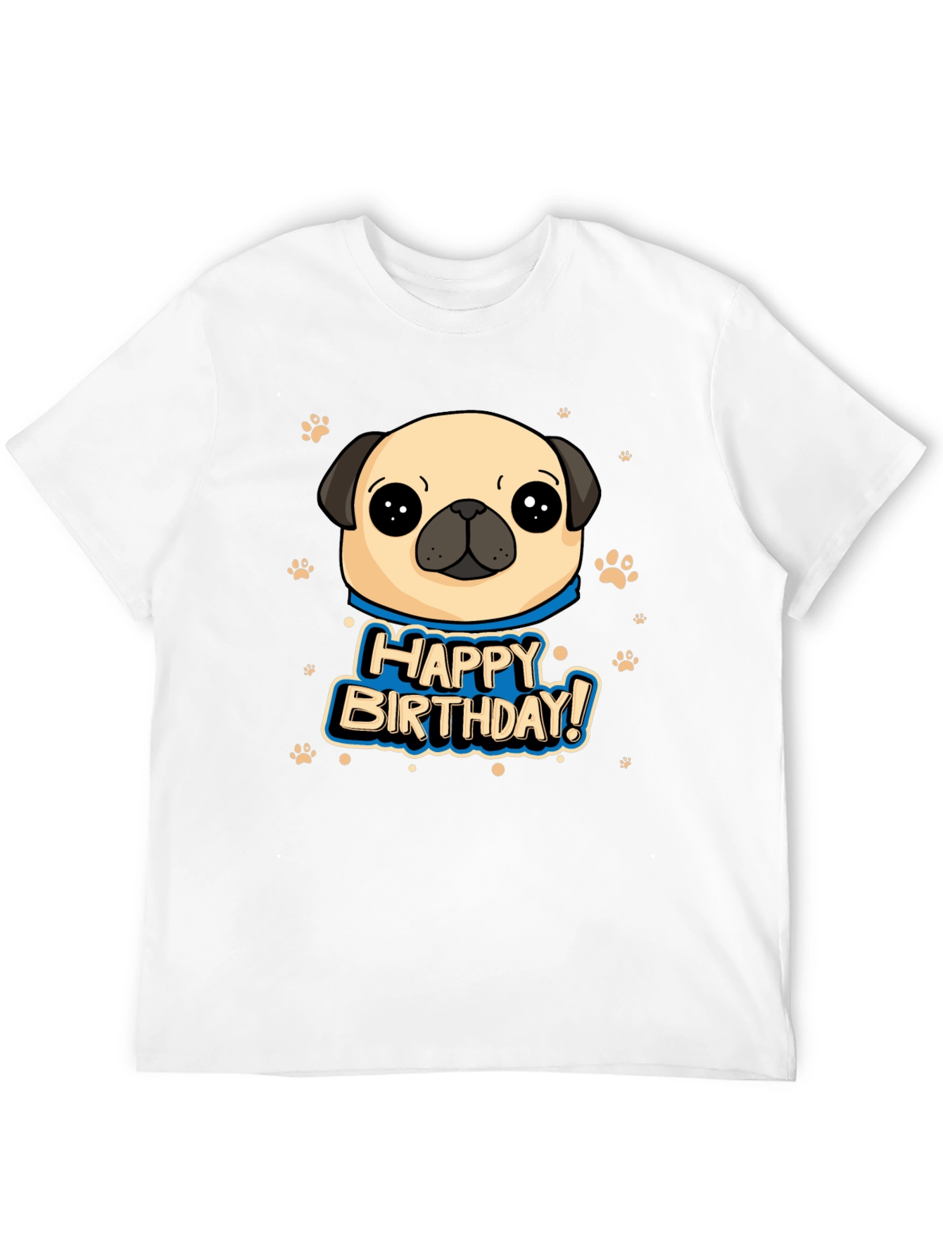 Pug Happy Birthday Black T-Shirt