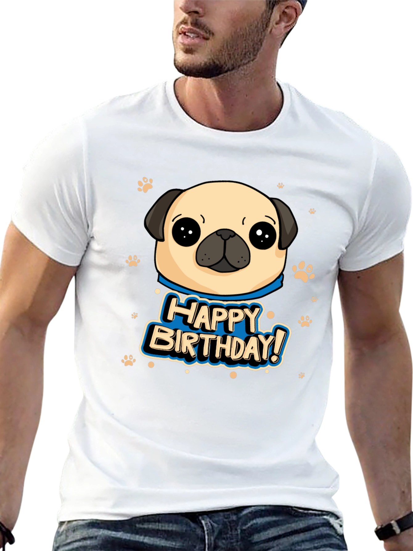 Pug Happy Birthday Black T-Shirt