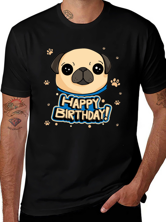 Pug Happy Birthday Black T-Shirt