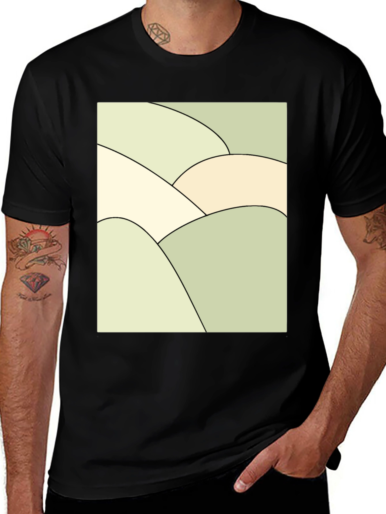 Abstract Hills Graphic Tee - Black Cotton Blend