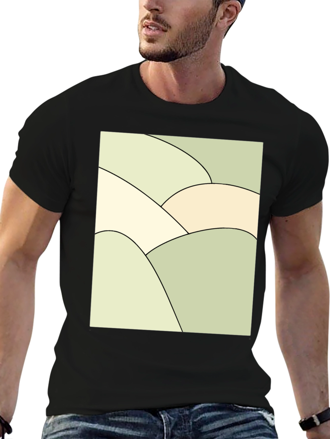 Abstract Hills Graphic Tee - Black Cotton Blend