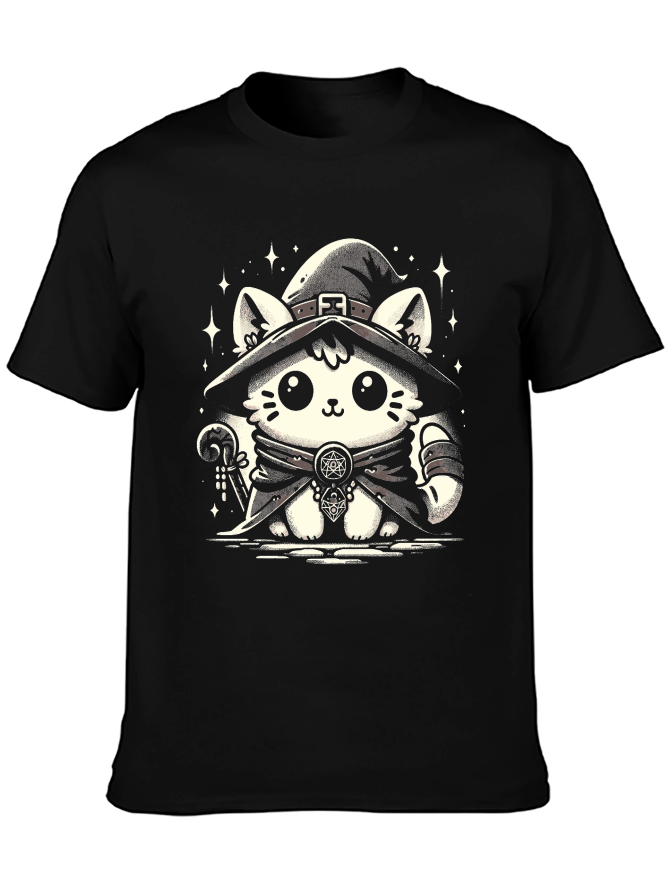 Witch Cat Graphic Tee - Black Cotton T-Shirt