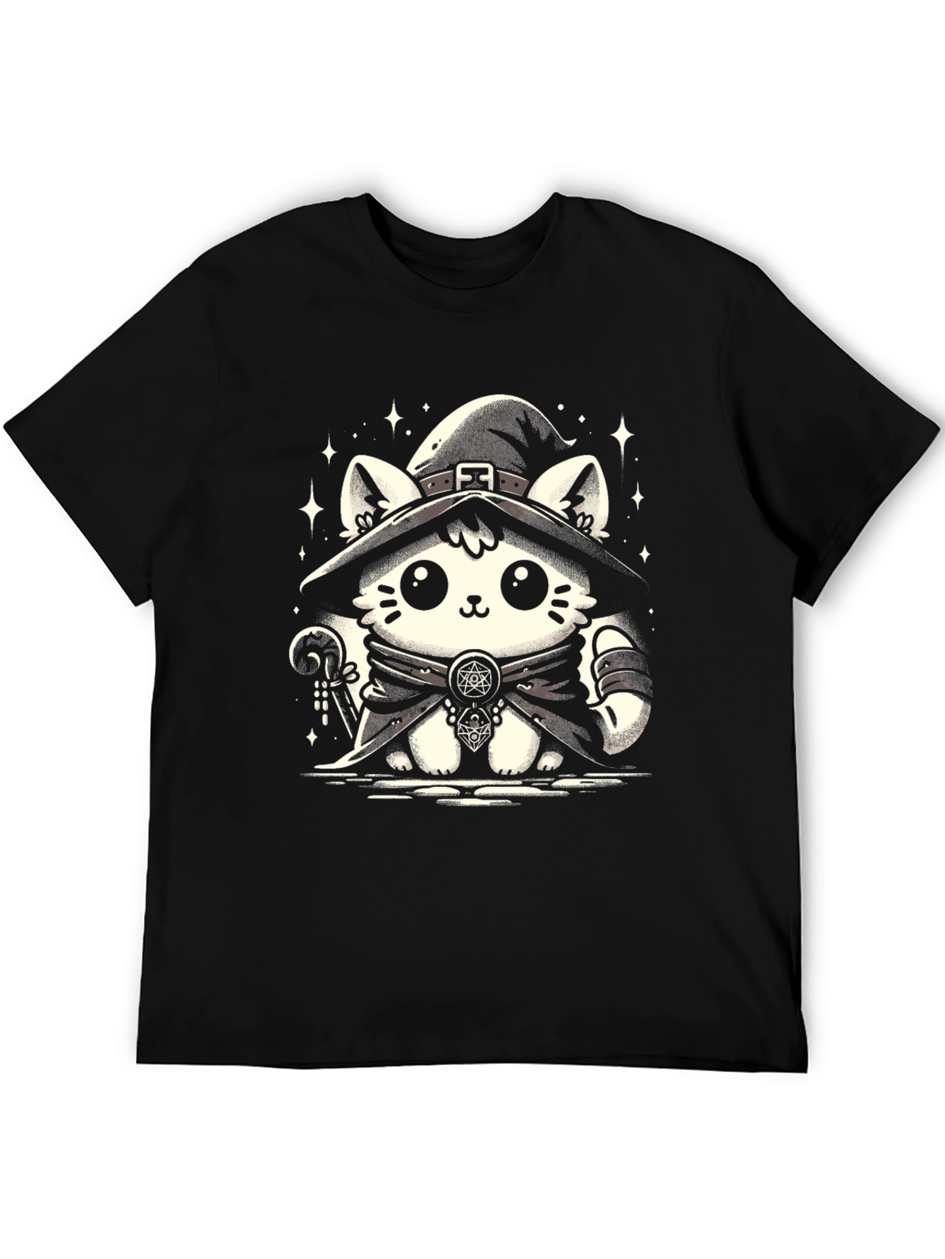 Witch Cat Graphic Tee - Black Cotton T-Shirt