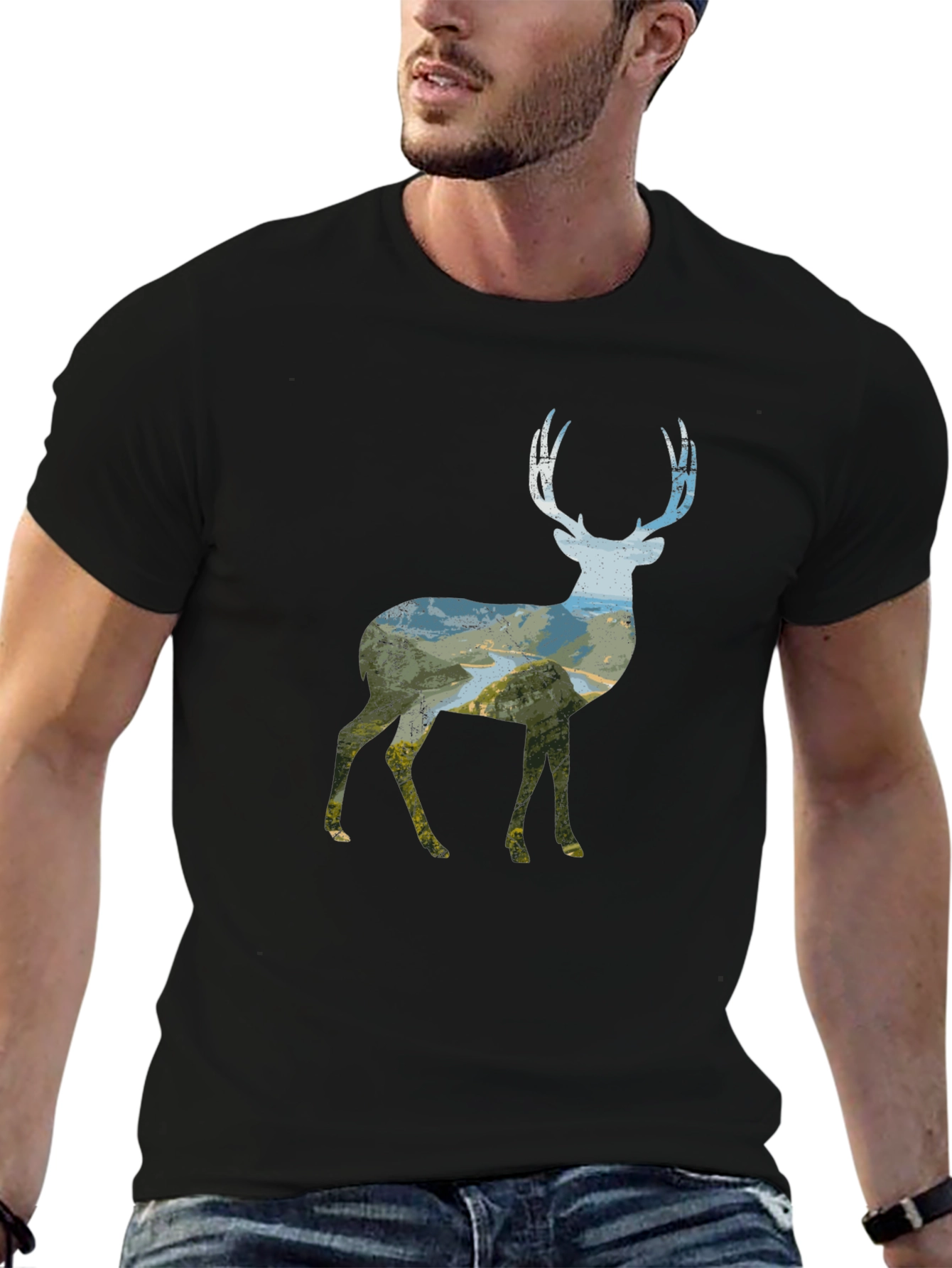 Nature Deer Graphic Tee - Unisex Black T-Shirt