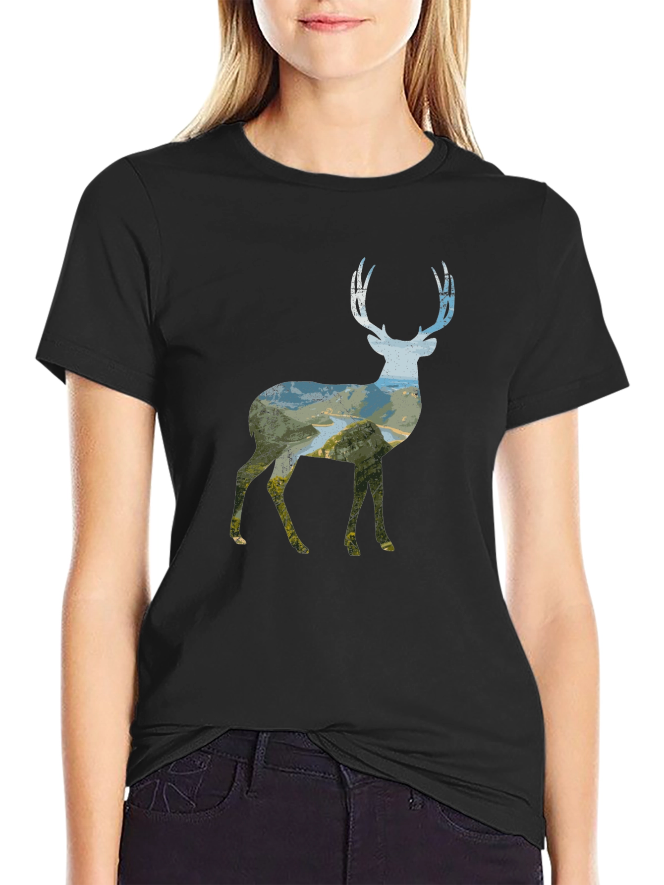 Nature Deer Graphic Tee - Unisex Black T-Shirt