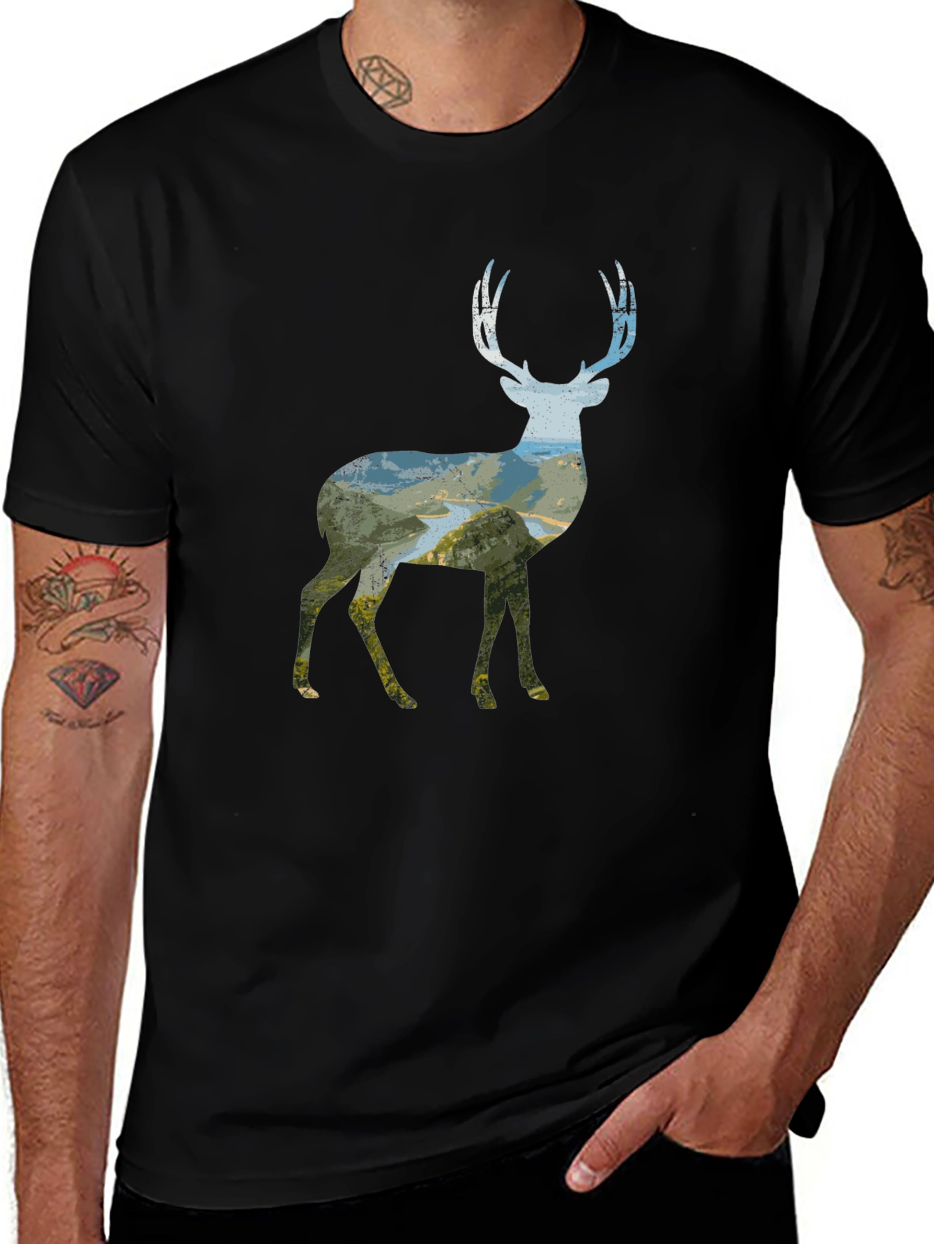 Nature Deer Graphic Tee - Unisex Black T-Shirt