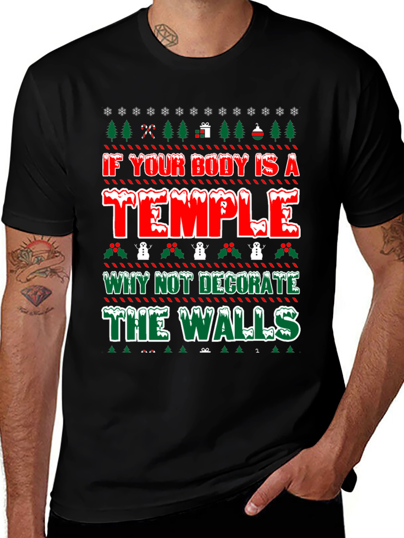 Funny Tattoo Lover Ugly Christmas T-Shirt