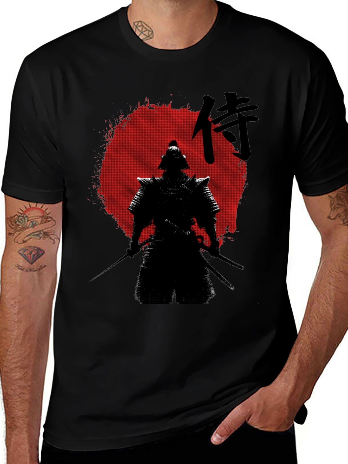 Samurai Graphic Print T-Shirt - Black