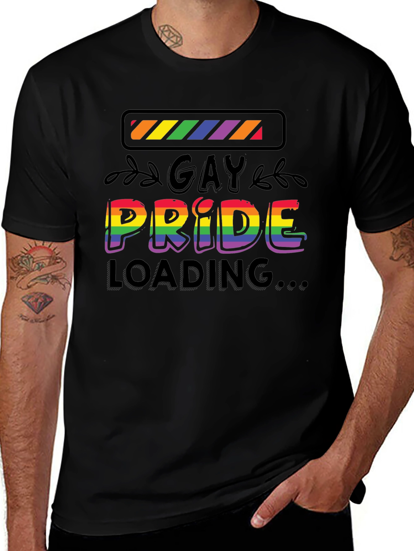 Gay Pride Loading T-Shirt - Black Cotton Blend Tee