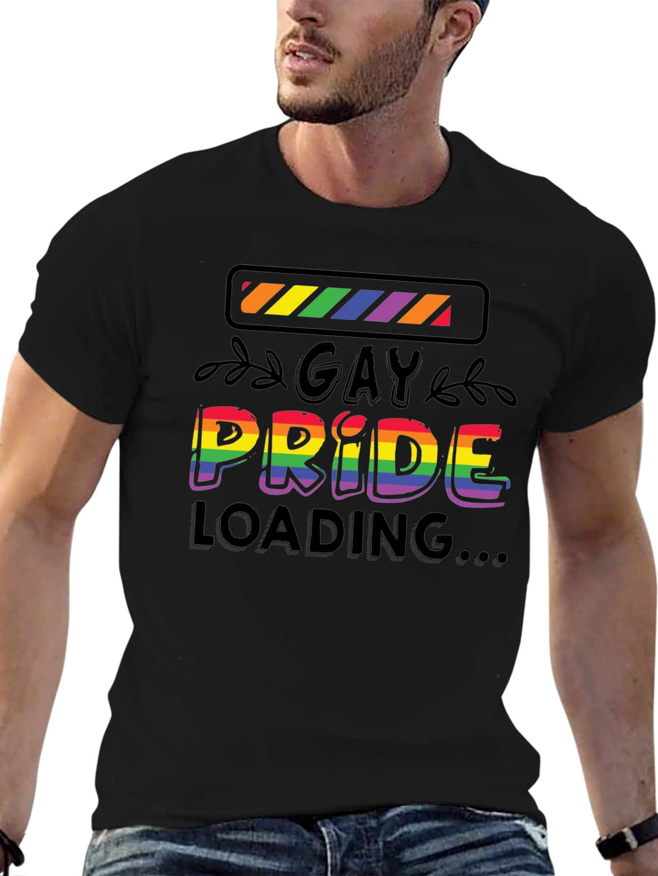 Gay Pride Loading T-Shirt - Black Cotton Blend Tee