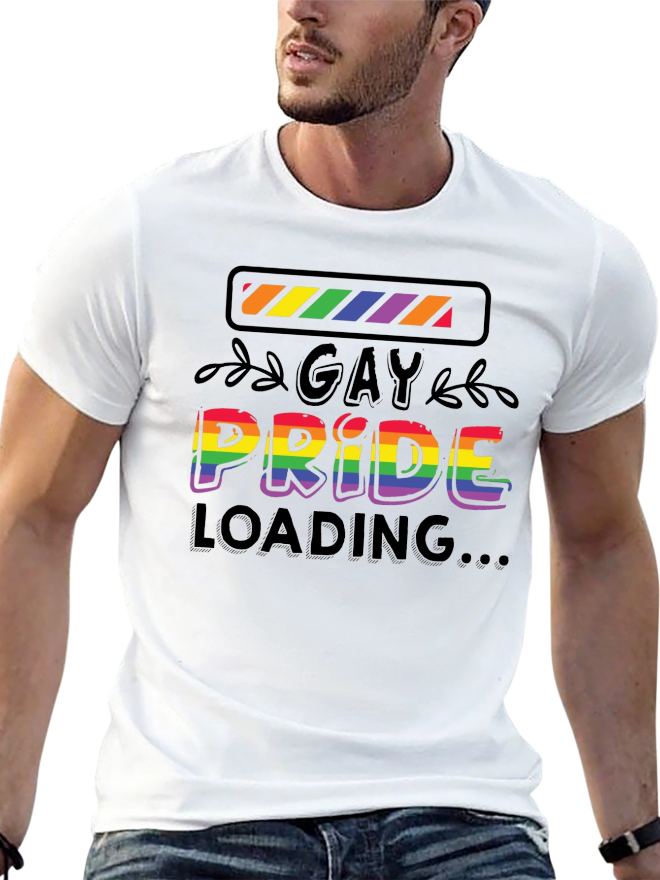 Gay Pride Loading T-Shirt - Black Cotton Blend Tee