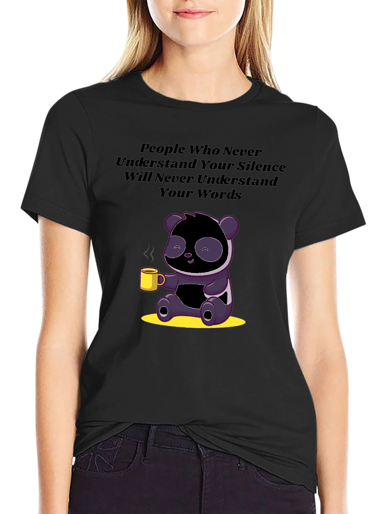 Silence & Words T-Shirt: Panda with Coffee