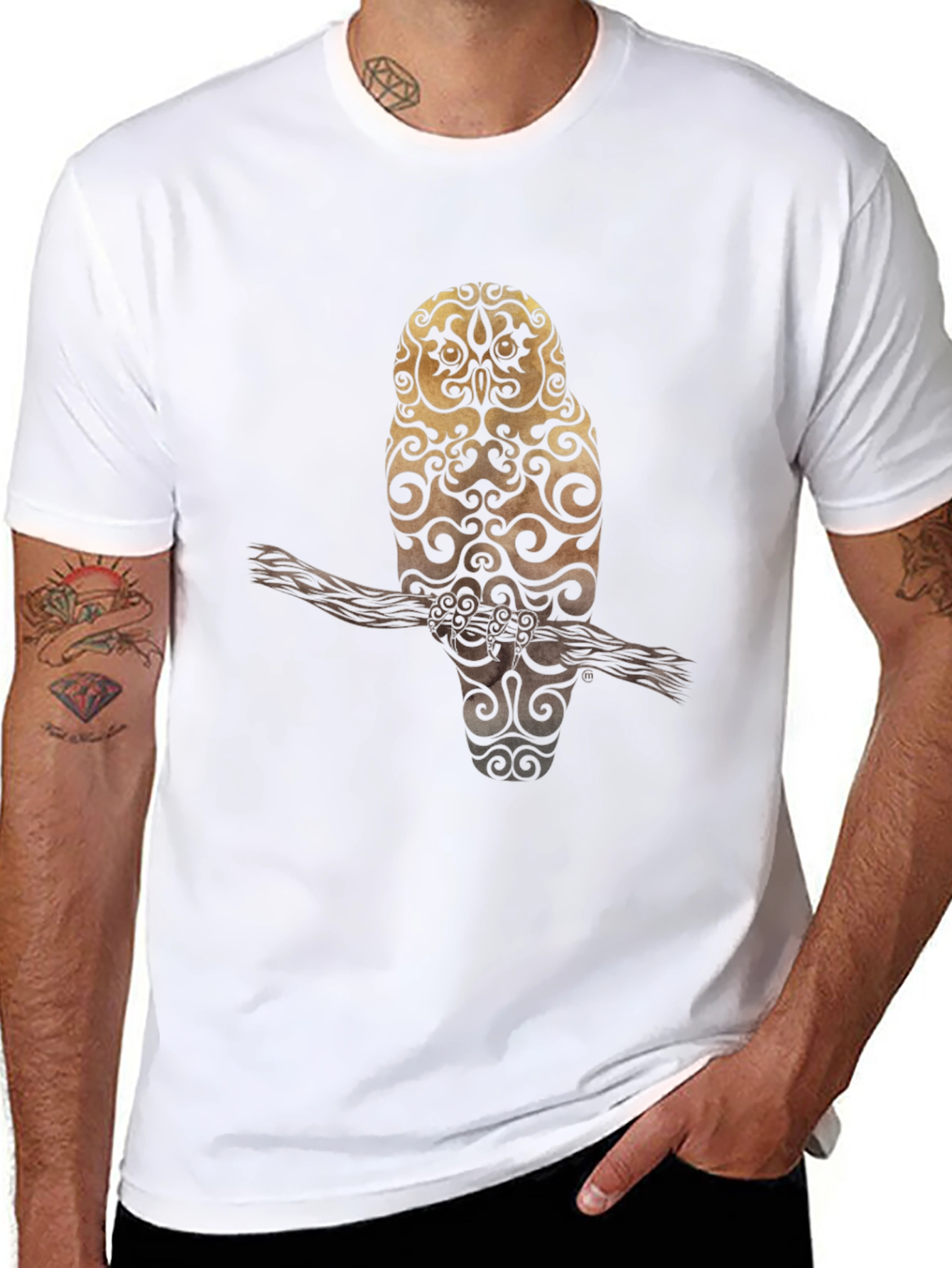 Owl Design Black T-Shirt